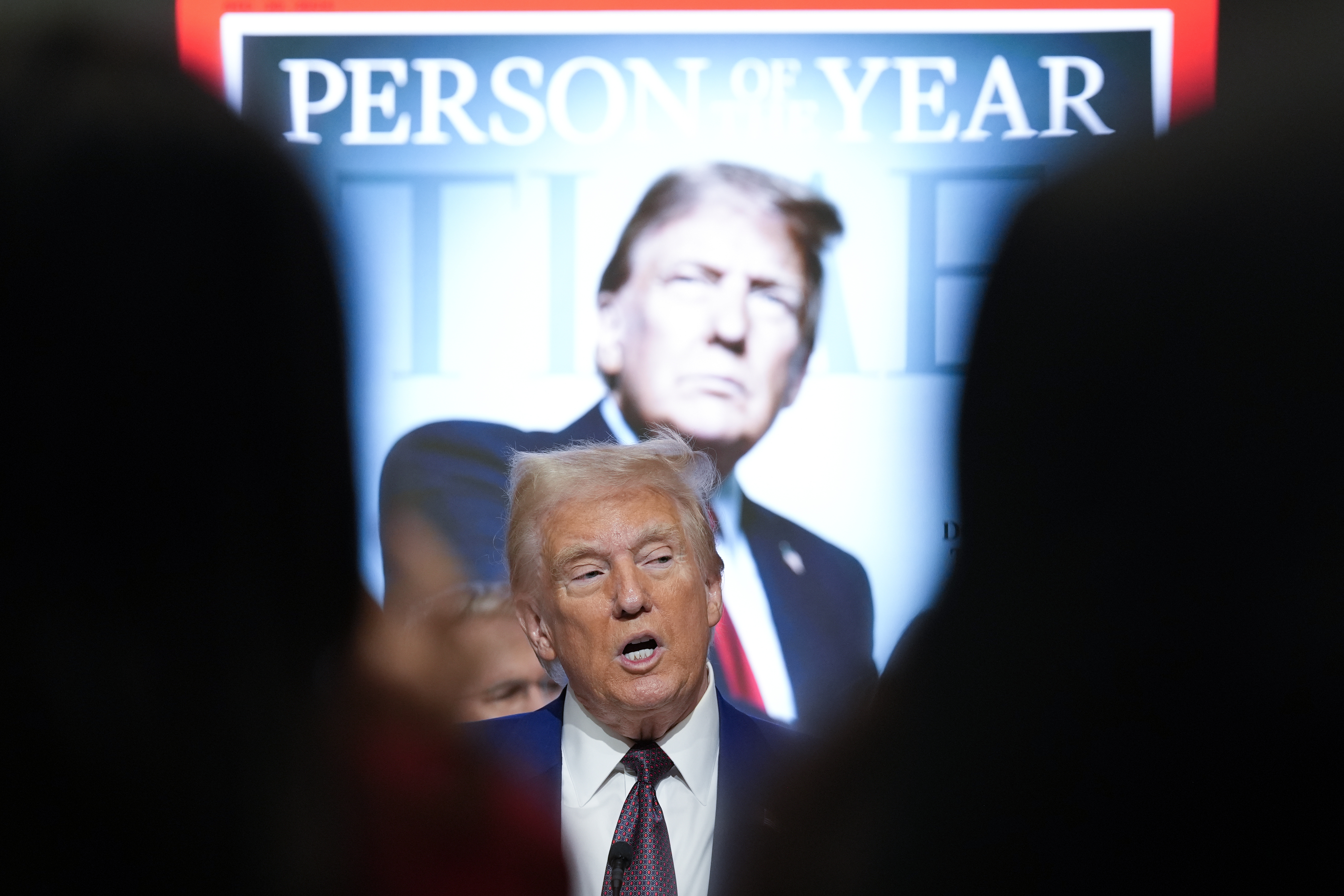 President-elect Donald Trump speaks during a Time magazine Person of the Year event at the New York Stock Exchange, Thursday, Dec. 12, 2024, in New York. (AP Photo/Alex Brandon)