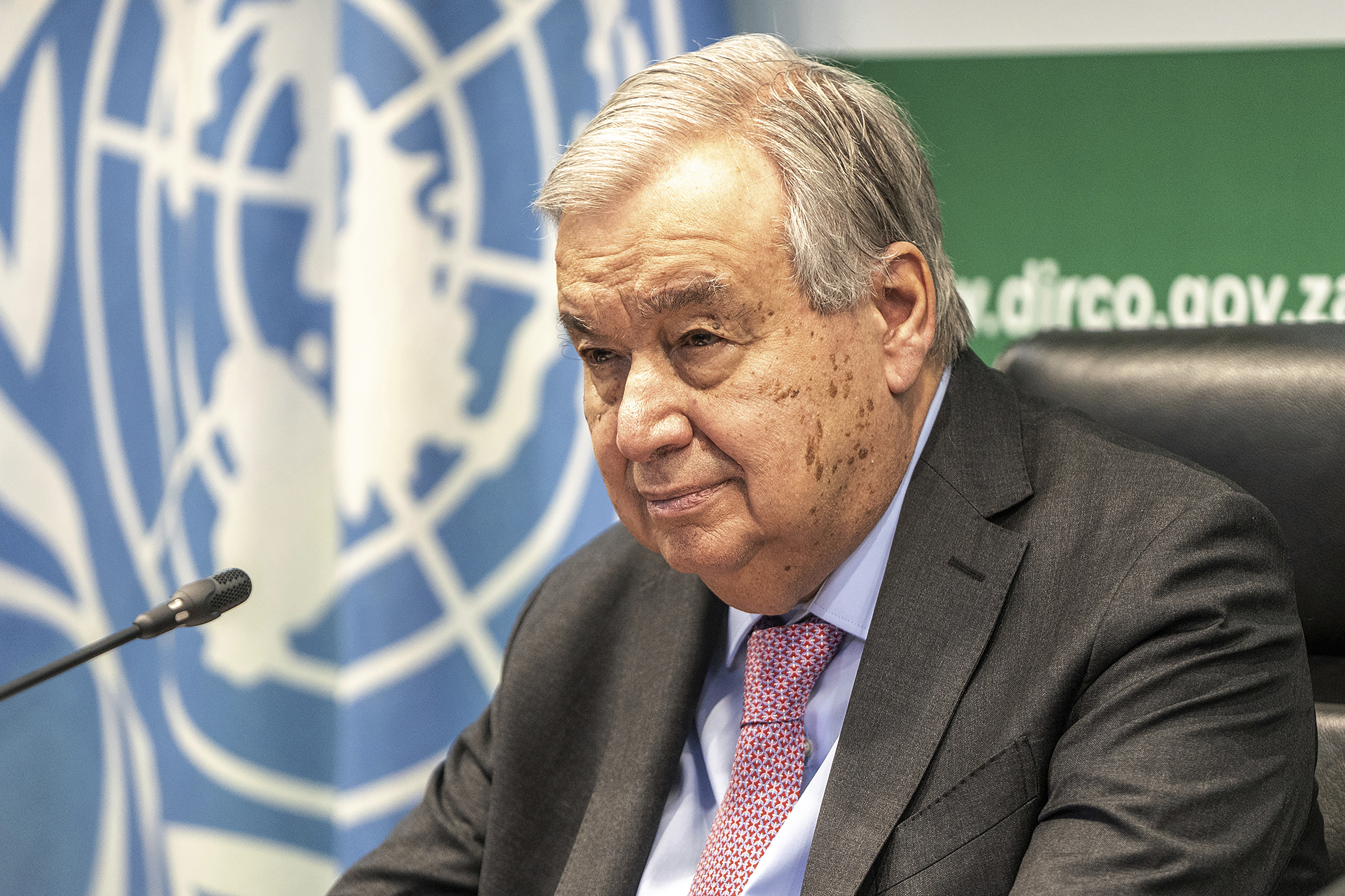 Secretary General of the United Nations, Antonio Guterres, during a visit in Pretoria, South Africa. Wednesday, Dec. 11, 2024. (AP Photo/Shiraaz Mohamed)