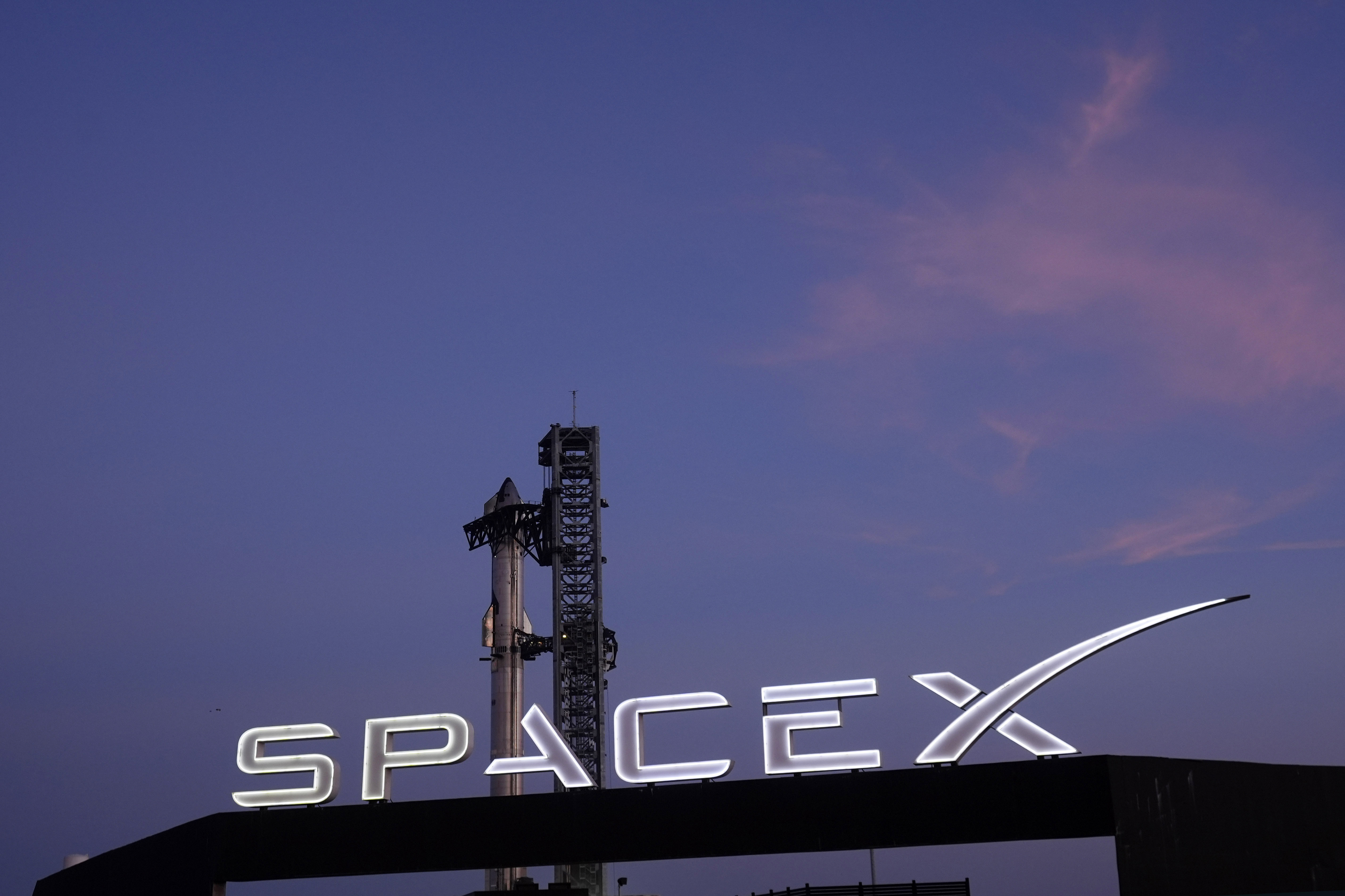 FILE- SpaceX's mega rocket Starship prepares for a test flight from Starbase in Boca Chica, Texas, Monday, Nov. 18, 2024. (AP Photo/Eric Gay, File)