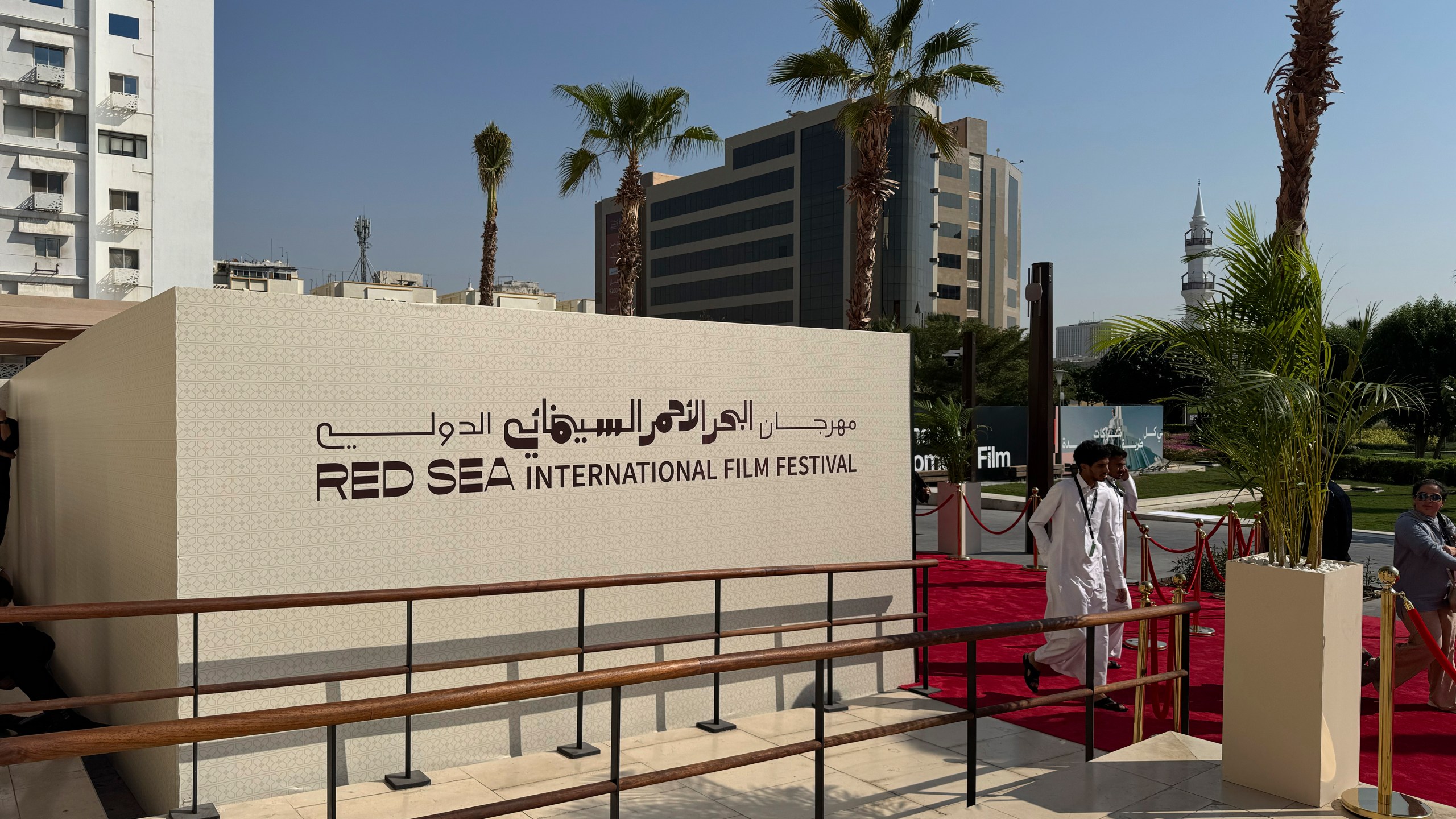 The Red Sea International Film Festival venue, located in Jeddah, Saudi Arabia, Dec. 7, 2024. The festival continues to showcase films from around the world, emphasizing Saudi talent and regional storytelling. (AP Photo/Baraa Anwer) •