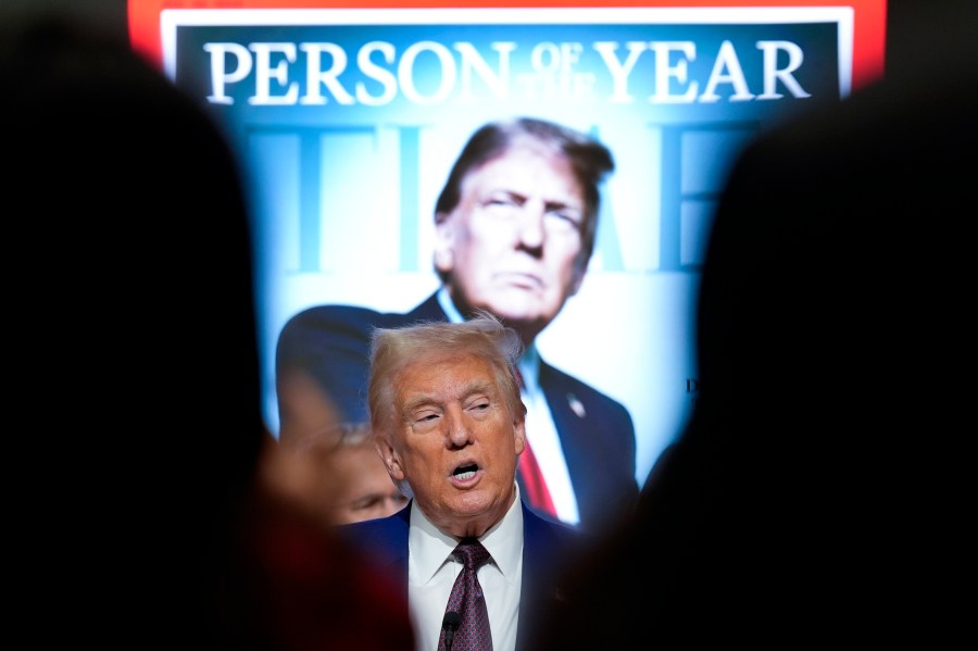 FILE - President-elect Donald Trump speaks during a Time magazine Person of the Year event at the New York Stock Exchange, Thursday, Dec. 12, 2024, in New York. (AP Photo/Alex Brandon, File)