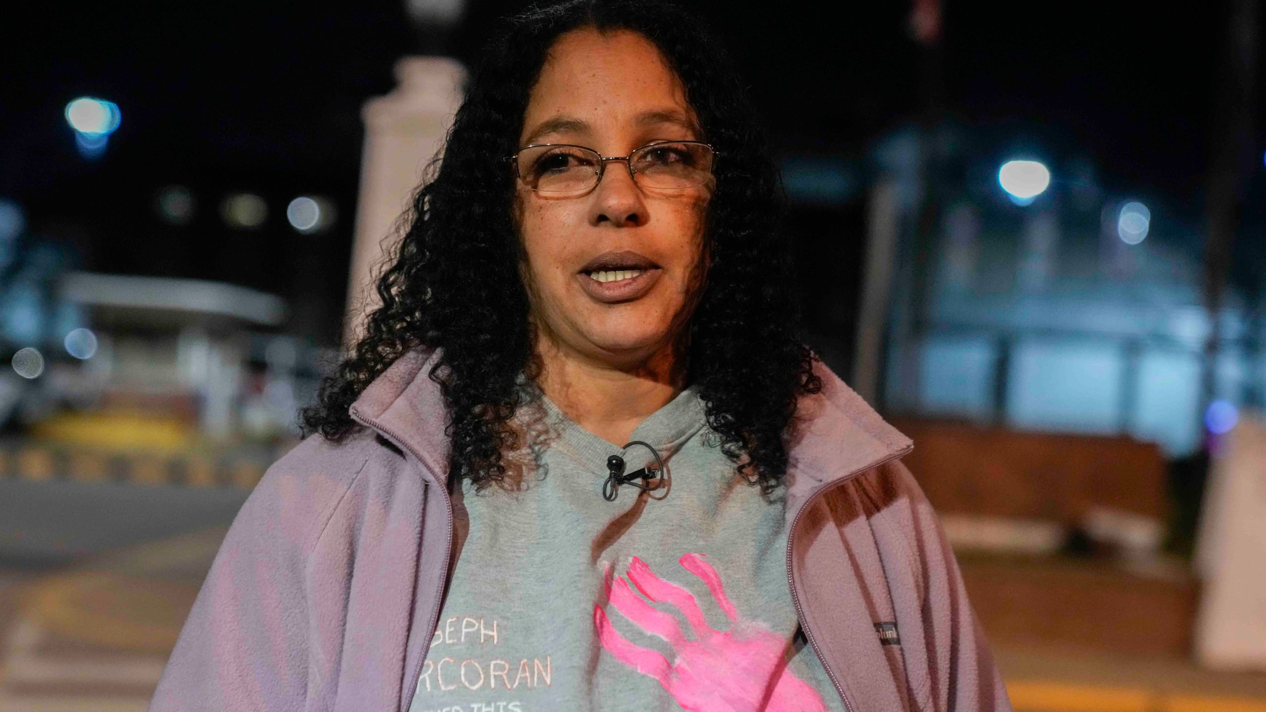 Calling herself his wife, Tahina Corcoran speaks outside of Indiana State Prison on Tuesday, Dec. 17, 2024, in Michigan City, Ind., where, barring last-minute court action or intervention by Gov. Eric Holcomb, Joseph Corcoran, 49, convicted in the 1997 killings of his brother and three other people, is scheduled to be put to death by lethal injection before sunrise Wednesday, Dec. 18. (AP Photo/Erin Hooley)