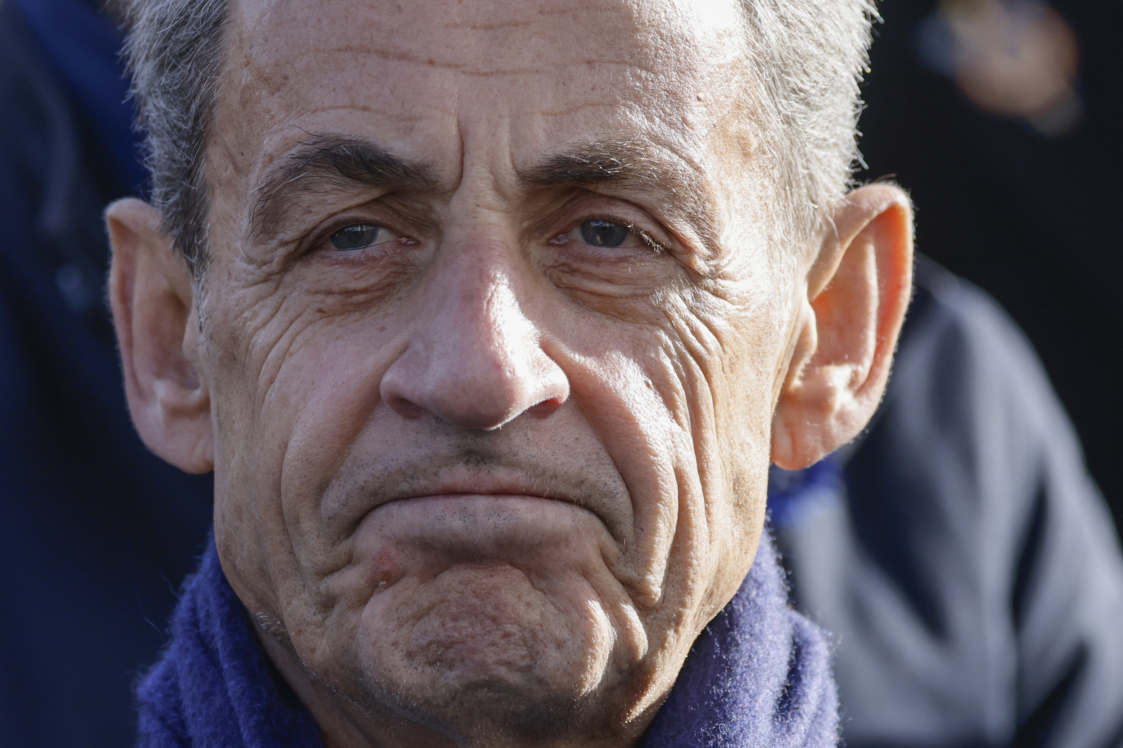 FILE - Former French President Nicolas Sarkozy looks on as he attends a ceremony at the Arc de Triomphe, as part of the commemorations marking the105th anniversary of the Nov. 11, 1918 Armistice, ending World War I, Saturday, Nov. 11, 2023 in Paris. (Ludovic Marin/Pool via AP, File)