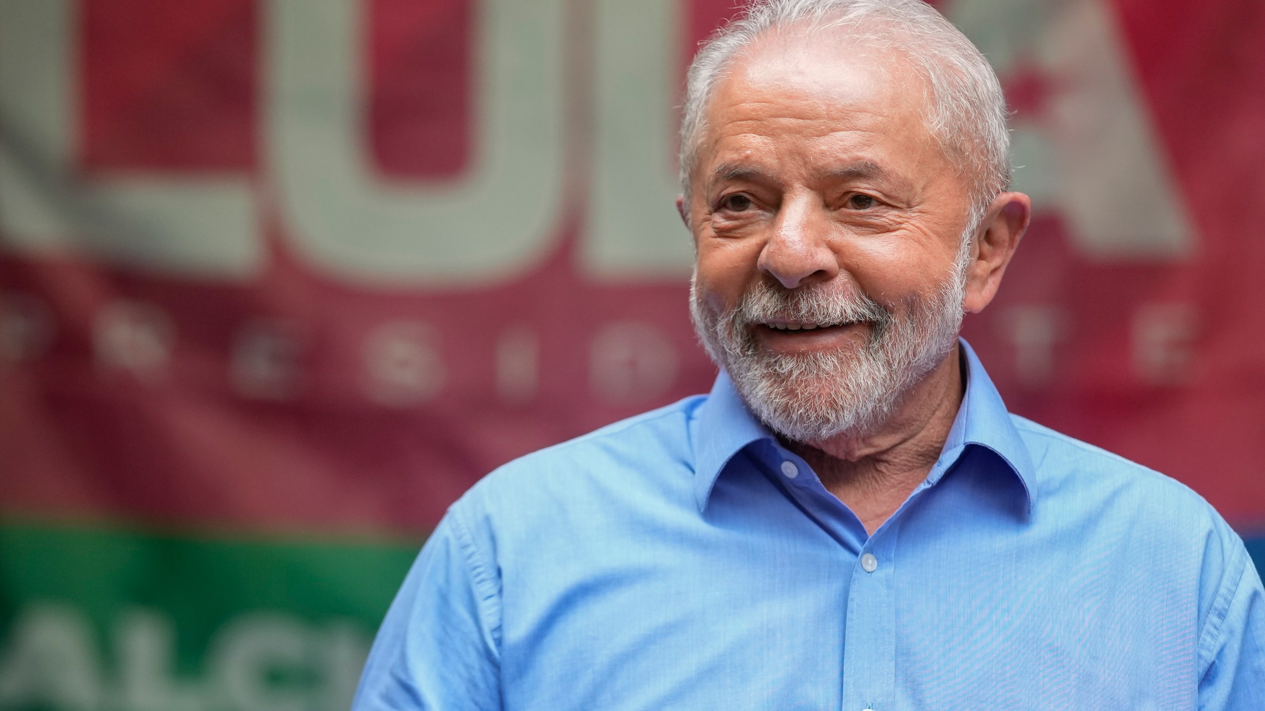 FILE - Brazil's former President Luiz Inacio Lula da Silva, who is running for reelection, smiles during a press conference in Sao Paulo, Brazil, Oct. 23, 2022. (AP Photo/Andre Penner, File)