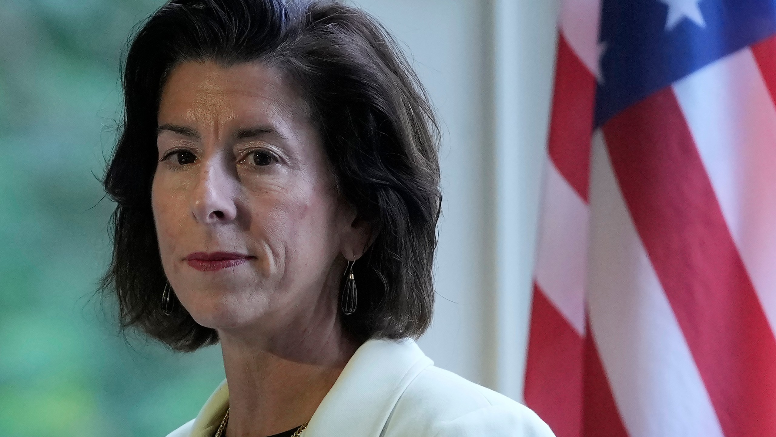 Secretary of Commerce Gina Raimondo speaks at the convening of the International Network of AI Safety Institutes at the Golden Gate Club at the Presidio in San Francisco, Wednesday, Nov. 20, 2024. (AP Photo/Jeff Chiu)