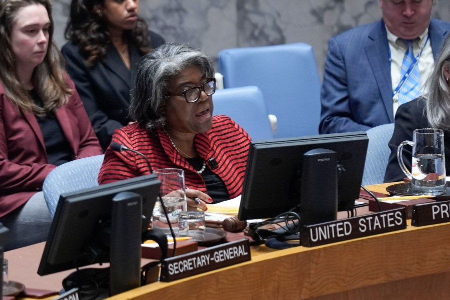 Linda Thomas-Greenfield, United States Ambassador to the United Nations, speaks during a Security Council meeting at United Nations headquarters, Wednesday, Dec. 18, 2024. (AP Photo/Seth Wenig)