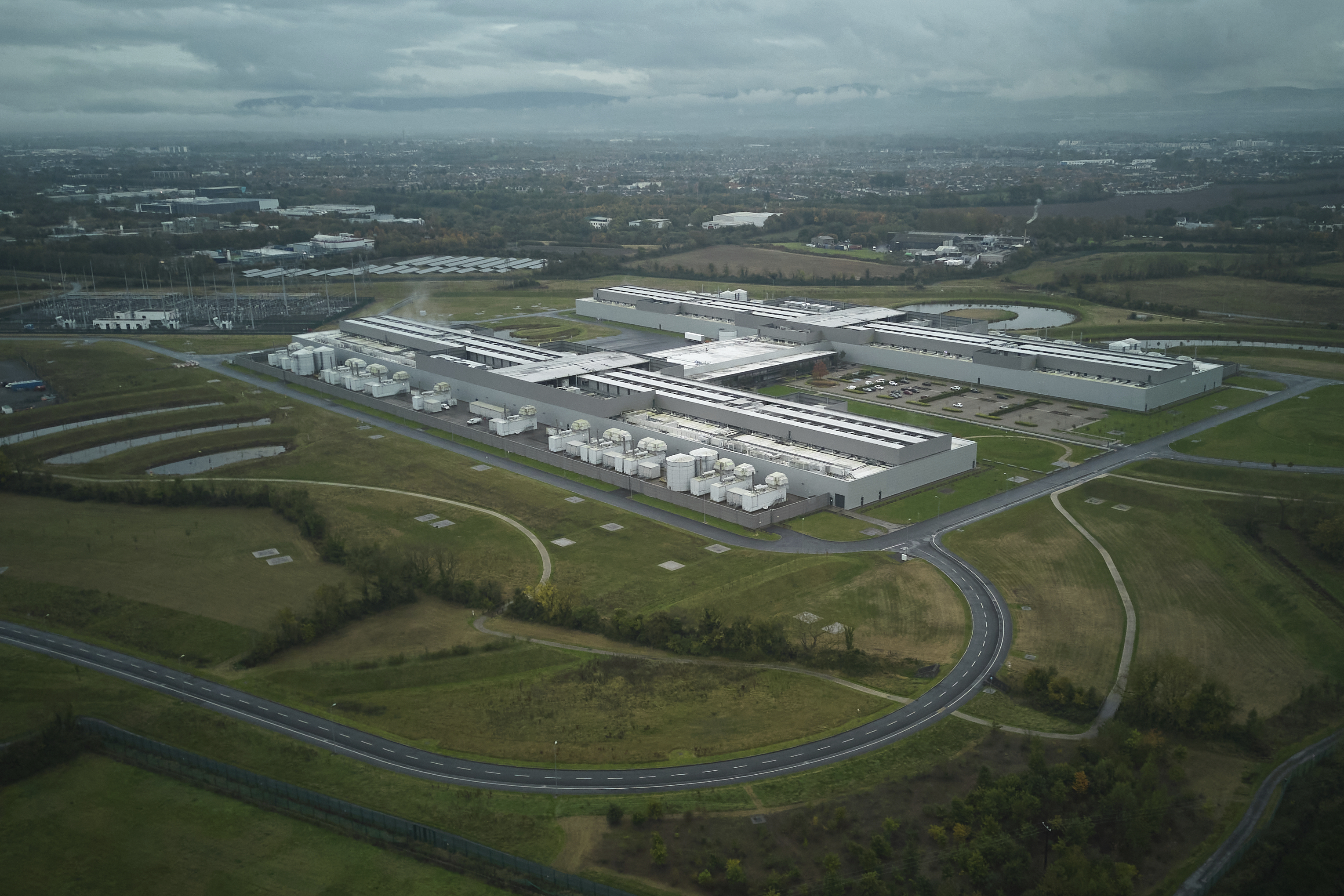 An aerial view of the Meta data center, in Dublin, Ireland, Wednesday, Oct. 16, 2024. (AP Photo/Bram Janssen)