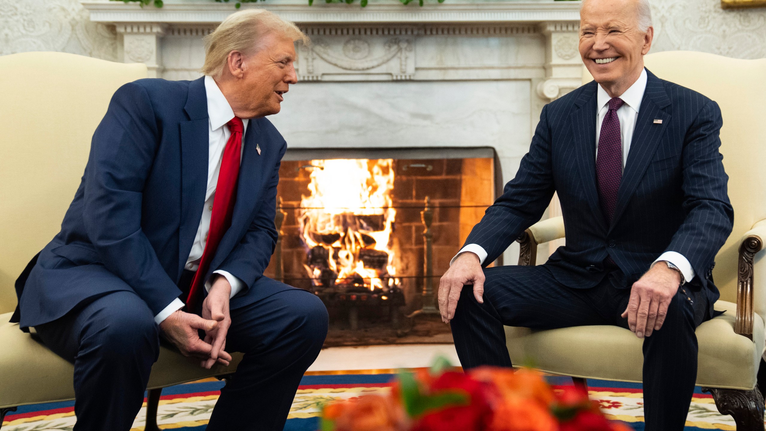 FILE - President Joe Biden meets with President-elect Donald Trump in the Oval Office of the White House, Wednesday, Nov. 13, 2024, in Washington. (AP Photo/Evan Vucci, File)