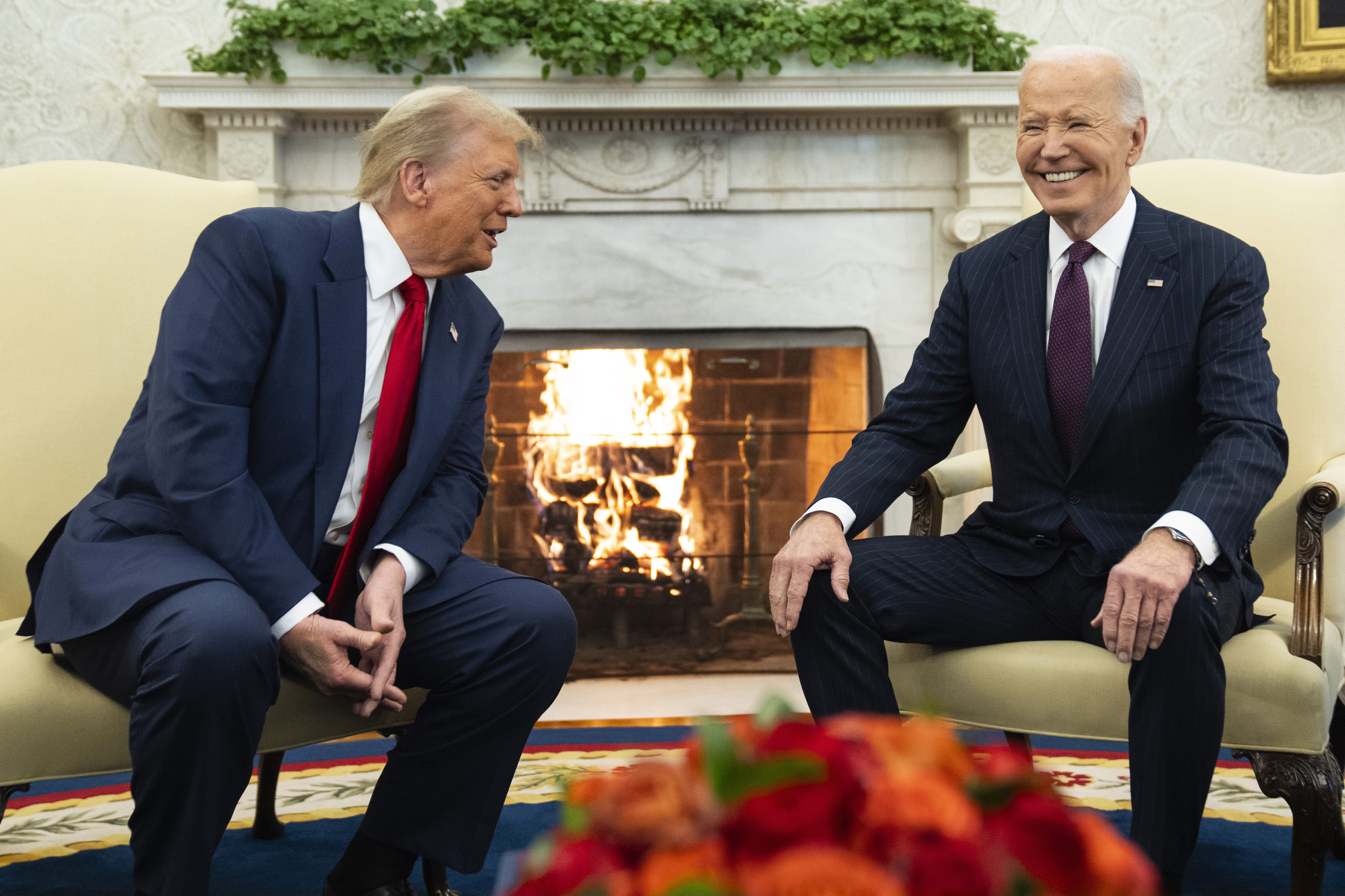 FILE - President Joe Biden meets with President-elect Donald Trump in the Oval Office of the White House, Wednesday, Nov. 13, 2024, in Washington. (AP Photo/Evan Vucci, File)