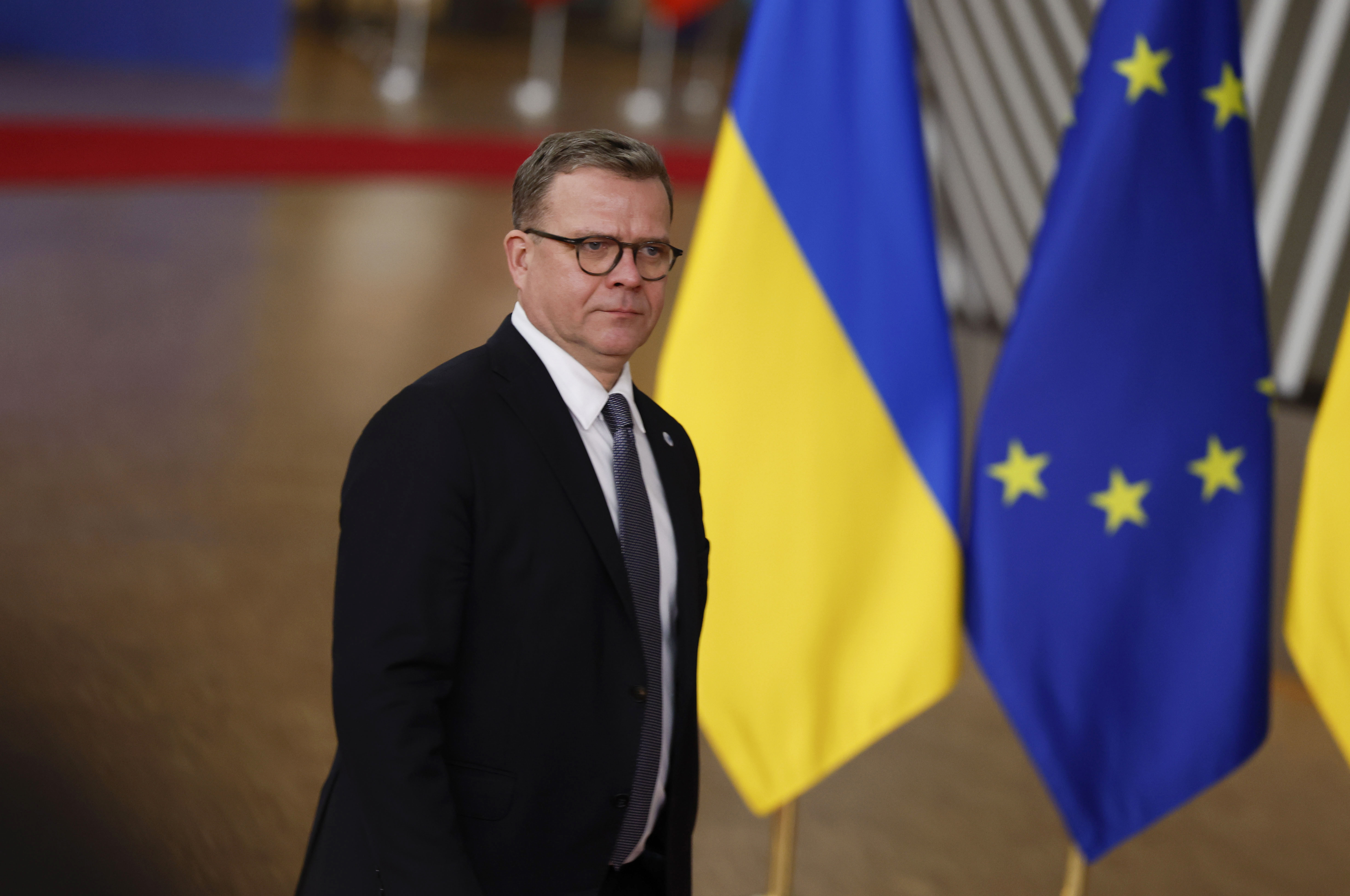 FILE - Finland's Prime Minister Petteri Orpo arrives for an EU summit at the European Council building in Brussels, Thursday, Dec. 19, 2024. (AP Photo/Geert Vanden Wijngaert, File)