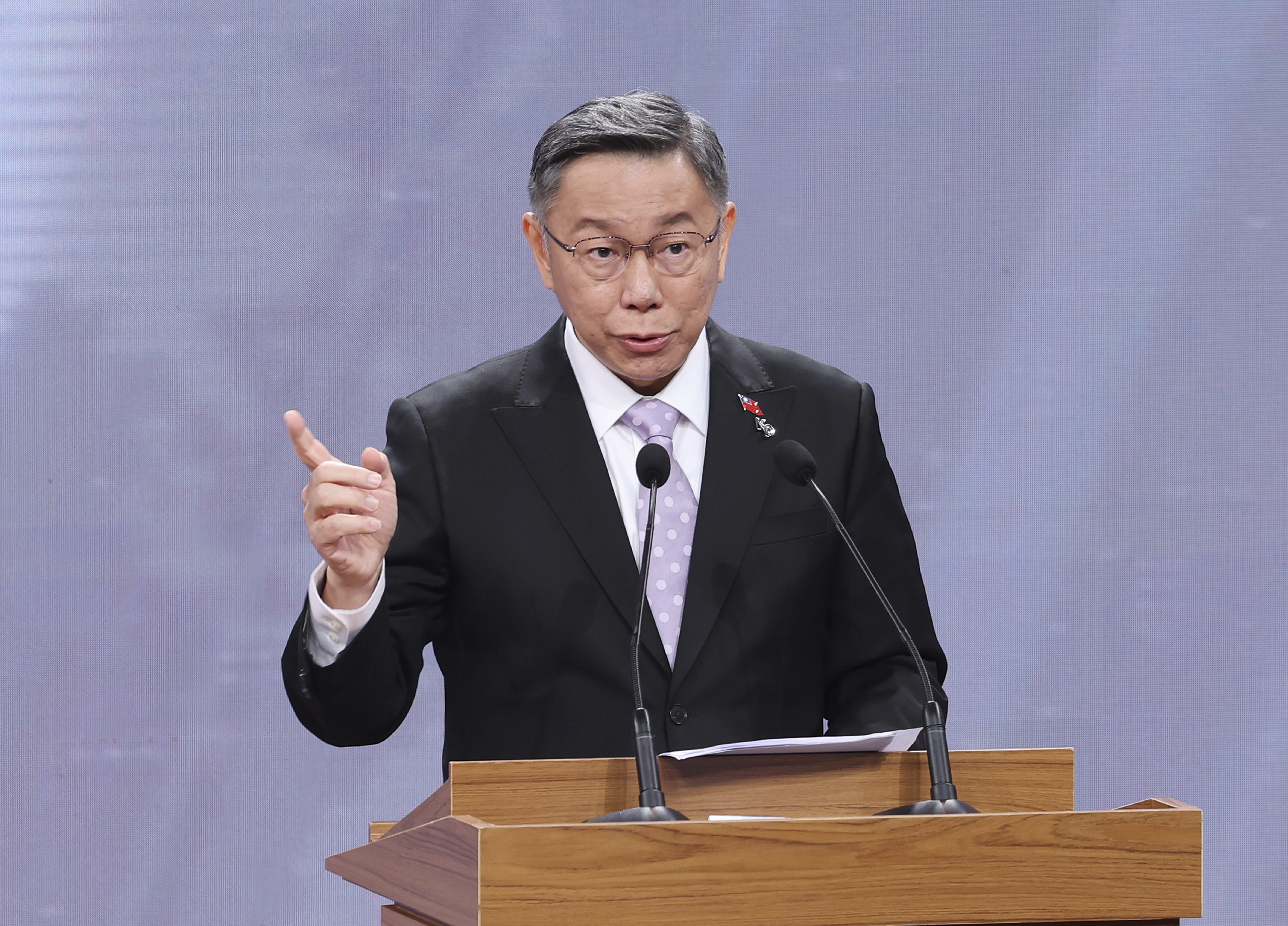 FILE - Taiwan People's Party (TPP) presidential candidate Ko Wen-je speaks at the presidential debates at Taiwan Public Television Service in Taipei, Taiwan, Dec. 30, 2023. (AP Photo/Pei Chen, Pool, File)