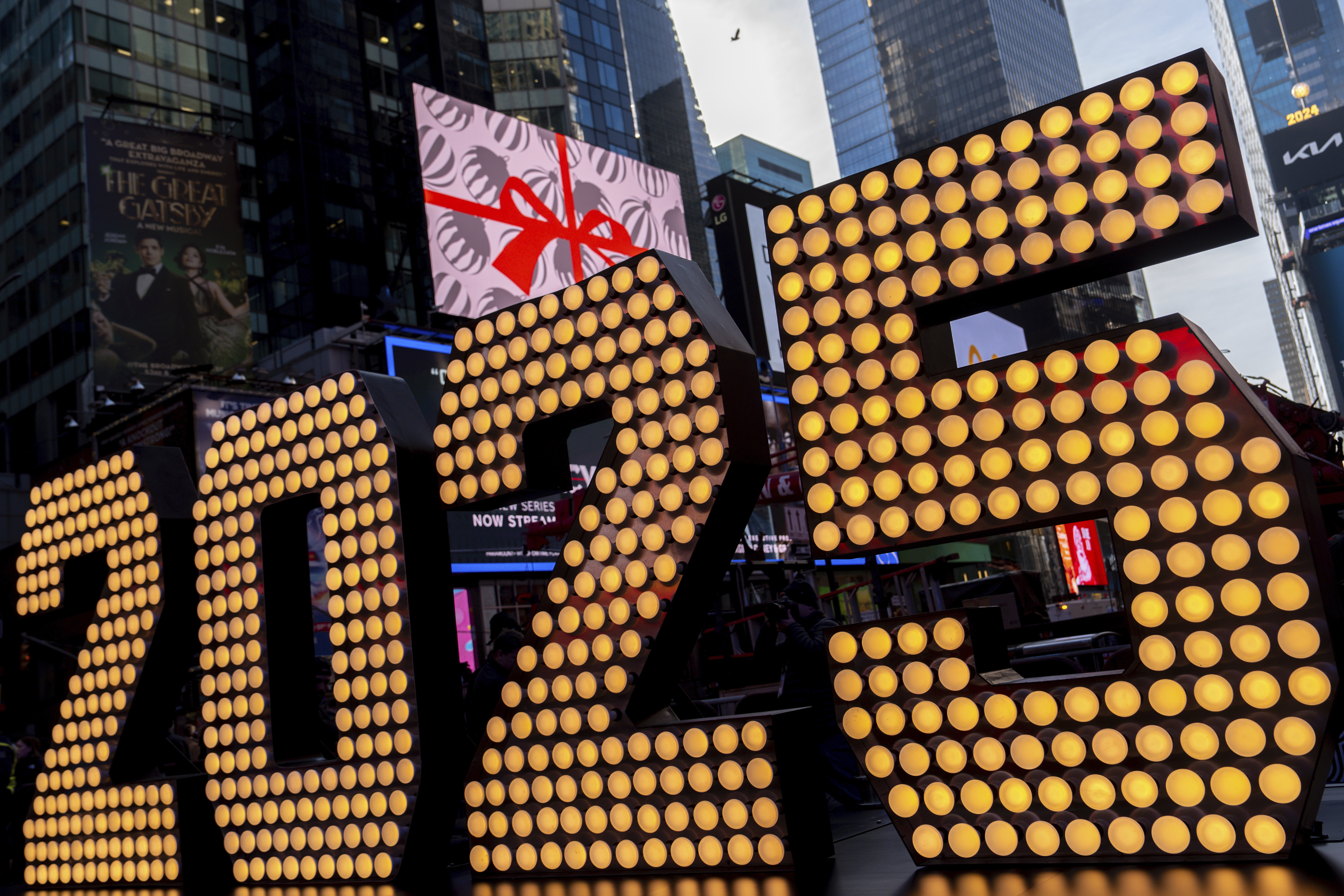 FILE - The 2025 New Year's Eve numerals are displayed in Times Square, on Dec. 18, 2024, in New York. (AP Photo/Julia Demaree Nikhinson, File)