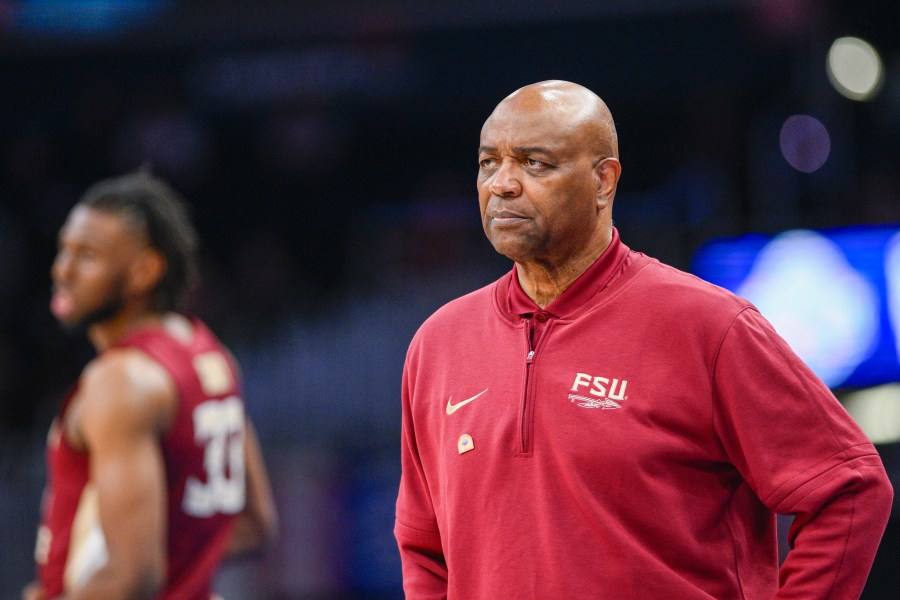 FILE - Florida State head coach Leonard Hamilton watches his team during the second half of the Atlantic Coast Conference second round NCAA college basketball tournament game against Virginia Tech, March 13, 2024, in Washington. (AP Photo/Nick Wass, File)