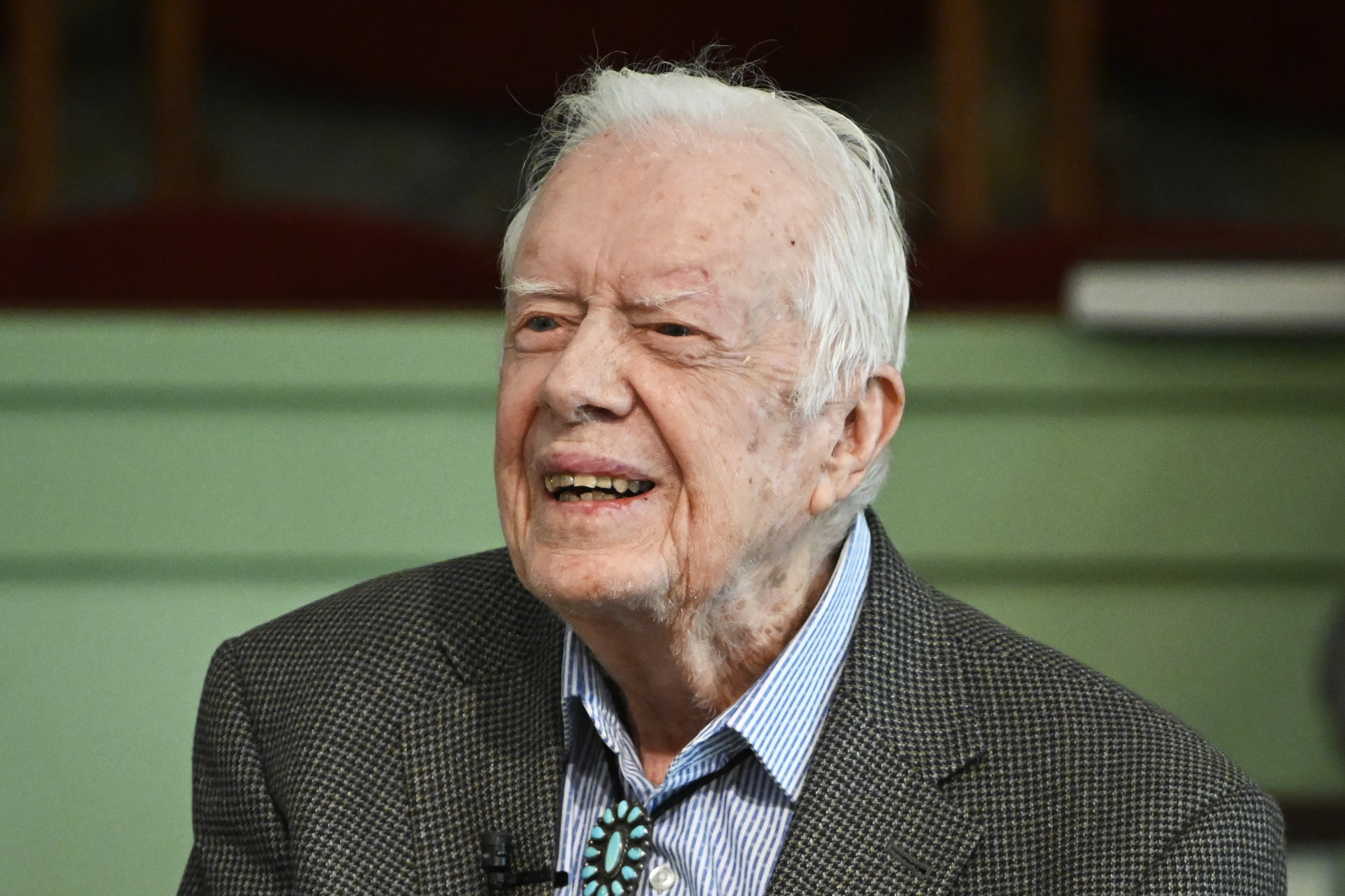 FILE - Former President Jimmy Carter teaches Sunday school at Maranatha Baptist Church in Plains, Ga., on Nov. 3, 2019. (AP Photo/John Amis, File)