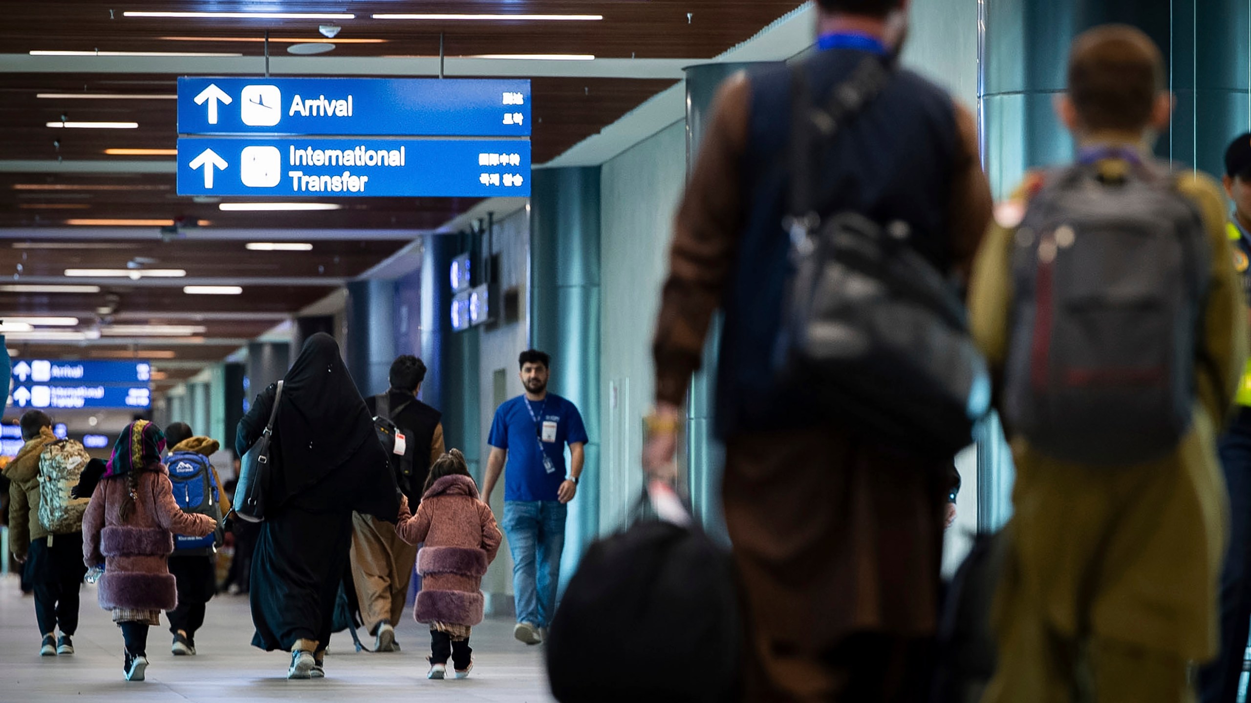 This photo provided by U.S. Embassy, Philippines, shows the arrival of Afghan U.S. Special Immigrant Visa Applicants in the Philippines Monday, Jan. 6, 2025. (U.S. Embassy, Philippines via AP)