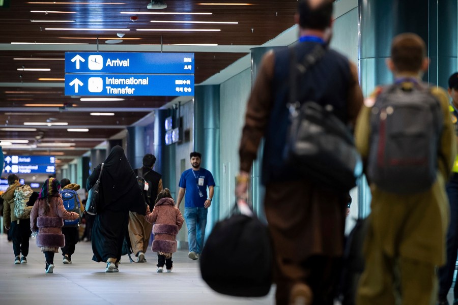 This photo provided by U.S. Embassy, Philippines, shows the arrival of Afghan U.S. Special Immigrant Visa Applicants in the Philippines Monday, Jan. 6, 2025. (U.S. Embassy, Philippines via AP)