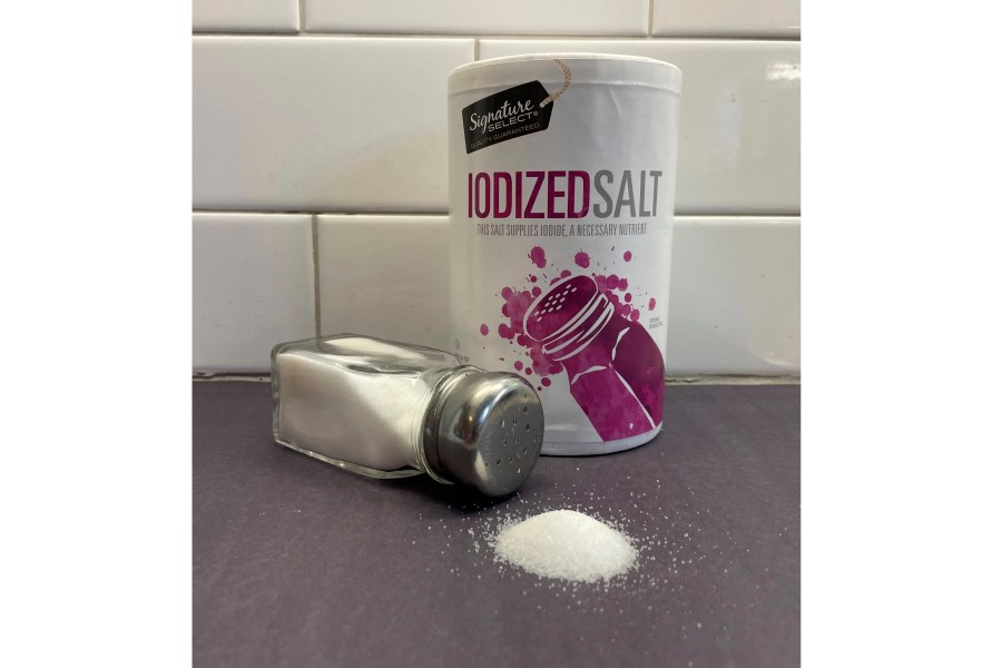 Iodized salt is displayed for a photograph in Philadelphia on Monday, Jan. 6, 2025. (AP Photo/Jonathan Poet)