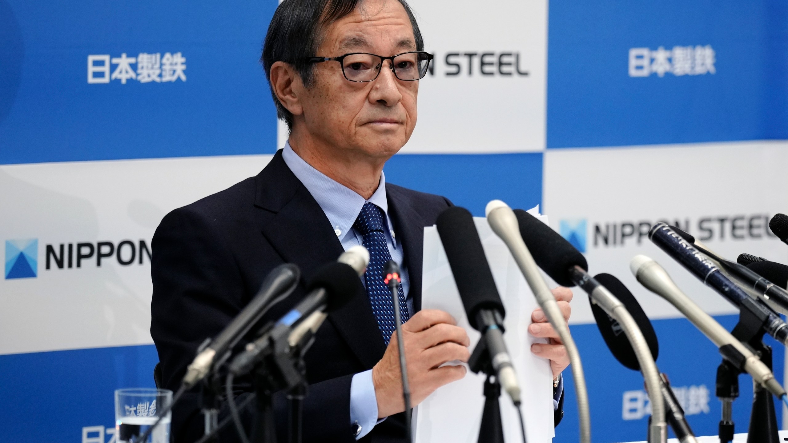 Eiji Hashimoto, chairman and CEO of Nippon Steel Corporation, attends a press conference at their company headquarters Tuesday, Jan. 7, 2025, in Tokyo. (AP Photo/Eugene Hoshiko)