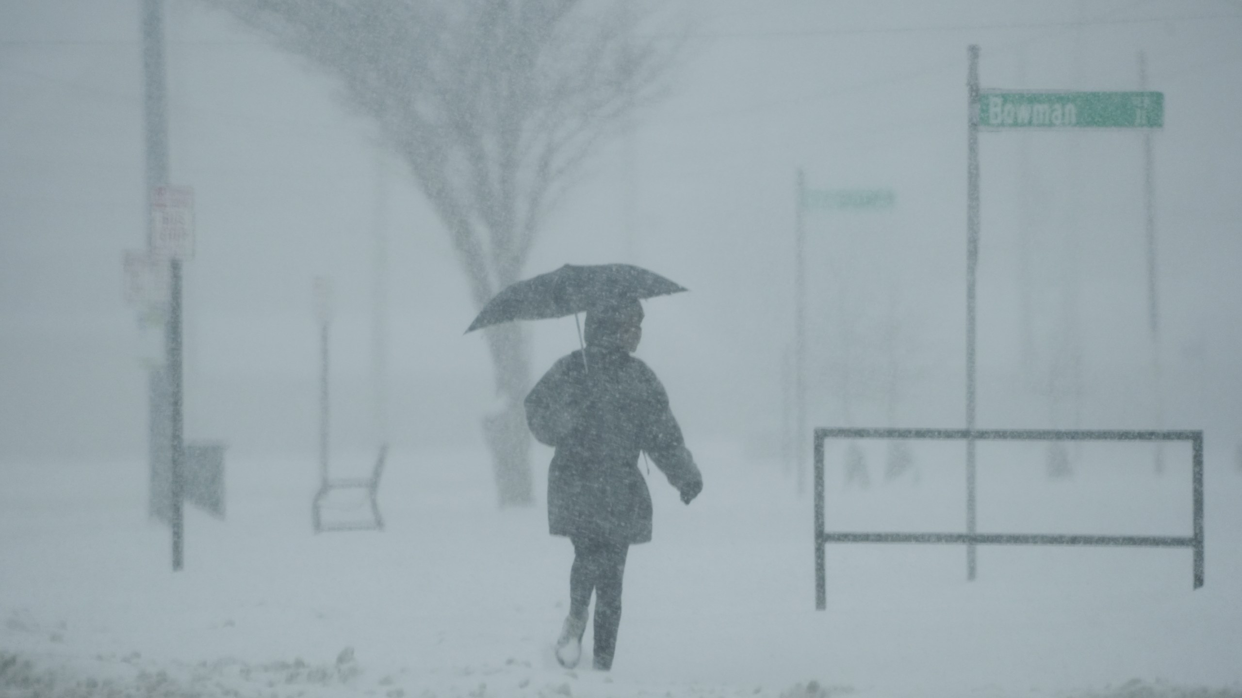 FILE - A person holds an umbrella as they walk during a winter storm, Monday, Jan. 6, 2025, in Cincinnati. (AP Photo/Joshua A. Bickel, File)