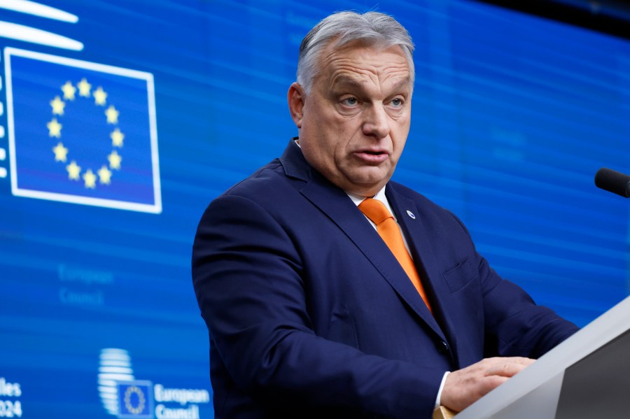 FILE - Hungary's Prime Minister Viktor Orban addresses a media conference at the end of an EU summit in Brussels, Dec. 19, 2024. (AP Photo/Omar Havana)