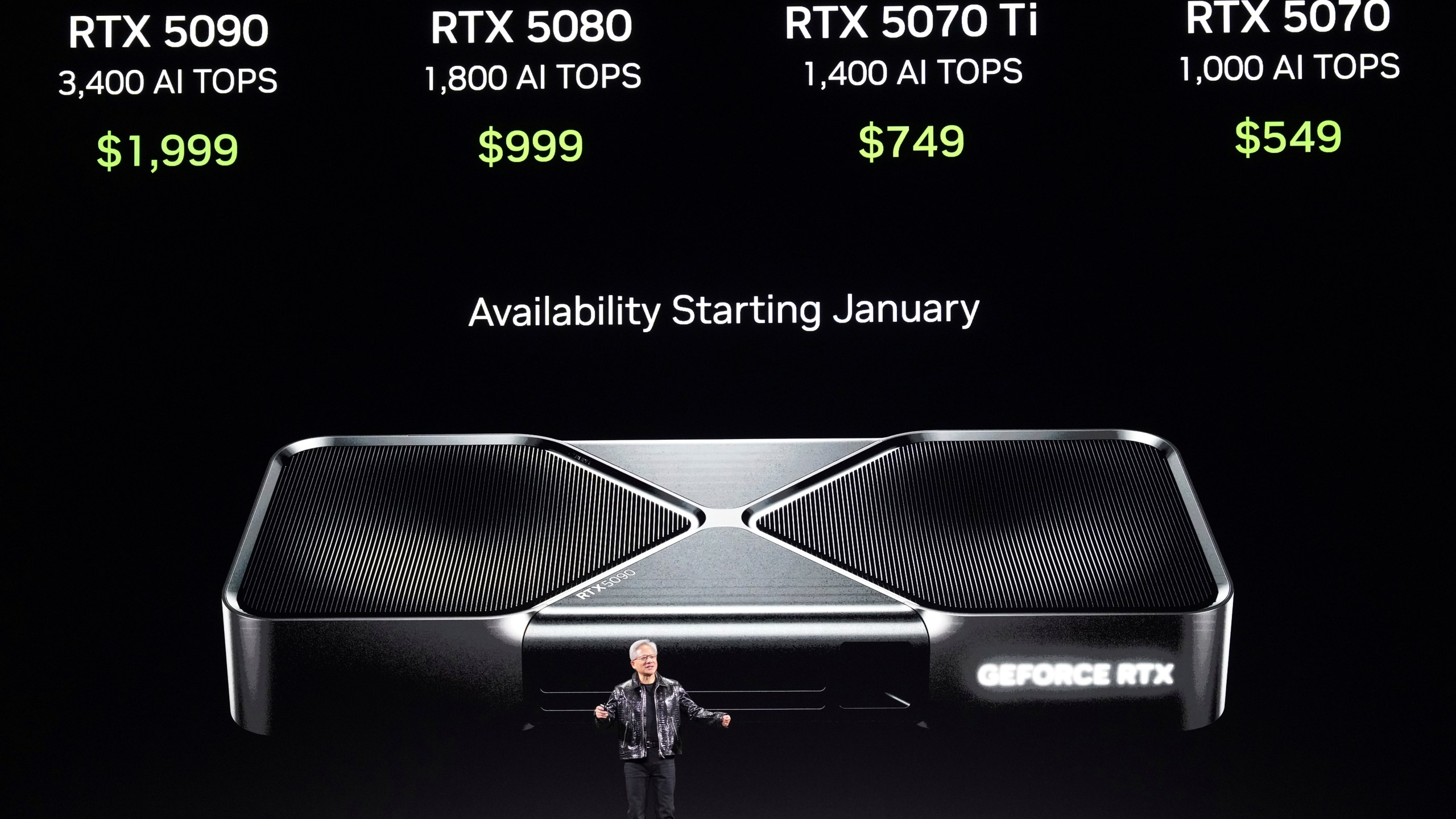 Nvidia founder and CEO Jensen Huang speaks during a Nvidia news conference ahead of the CES tech show Monday, Jan. 6, 2025, in Las Vegas. (AP Photo/Abbie Parr)