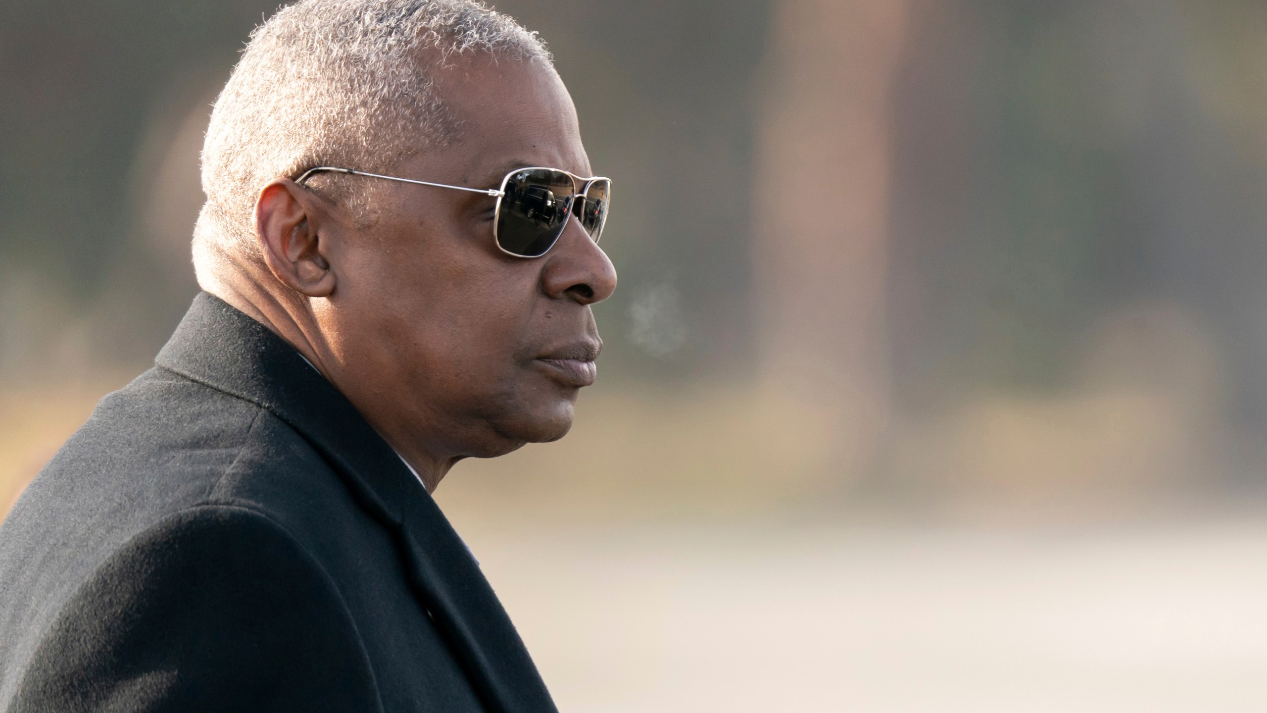 U.S. Secretary of Defense Lloyd Austin arrives at Camp Asaka, a Japan Ground Self-Defense Force base, on the outskirts of Tokyo, Wednesday, Dec. 11, 2024.(Tomohiro Ohsumi/Pool Photo via AP)