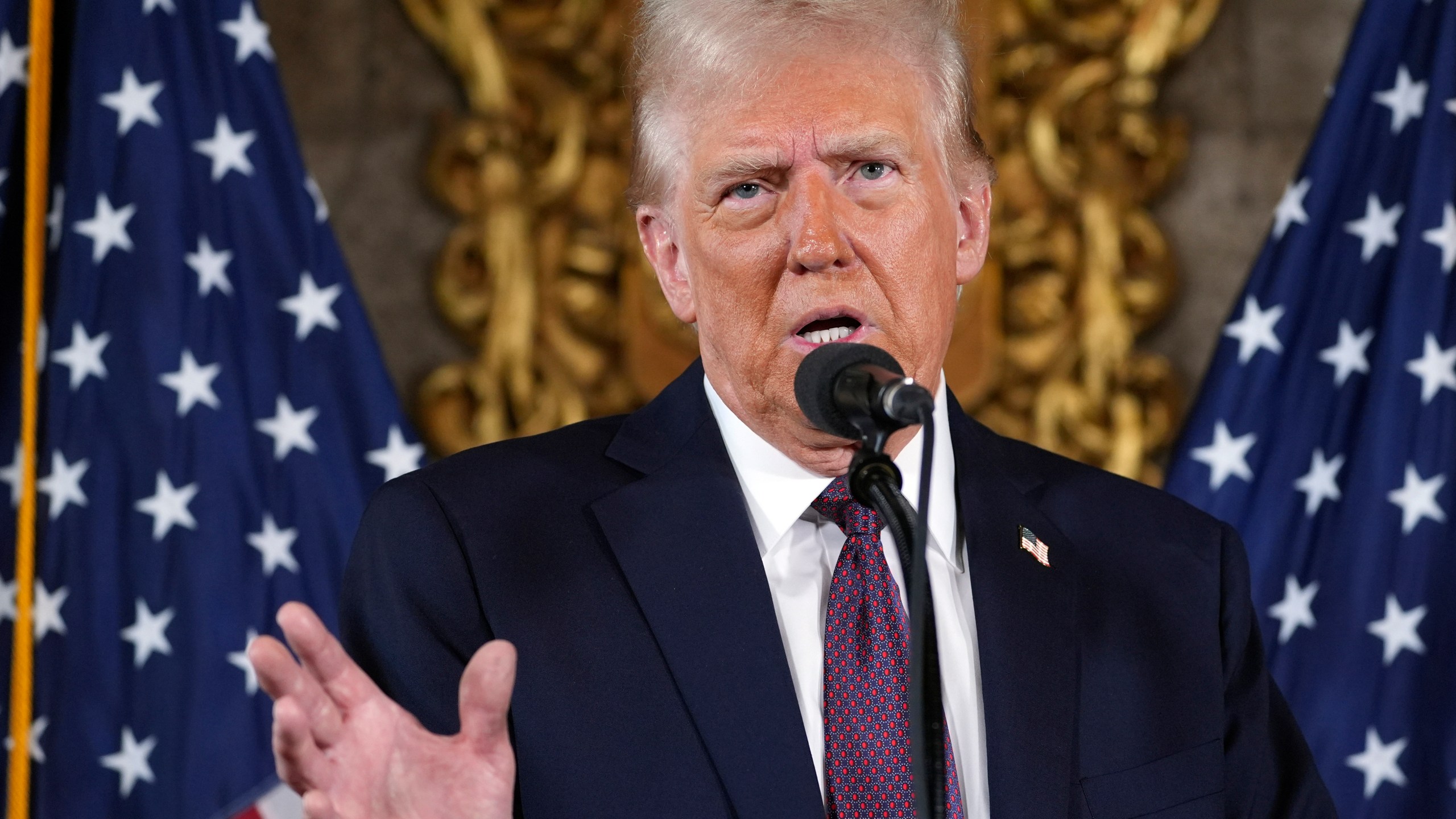 President-elect Donald Trump speaks during a news conference at Mar-a-Lago, Tuesday, Jan. 7, 2025, in Palm Beach, Fla. (AP Photo/Evan Vucci)