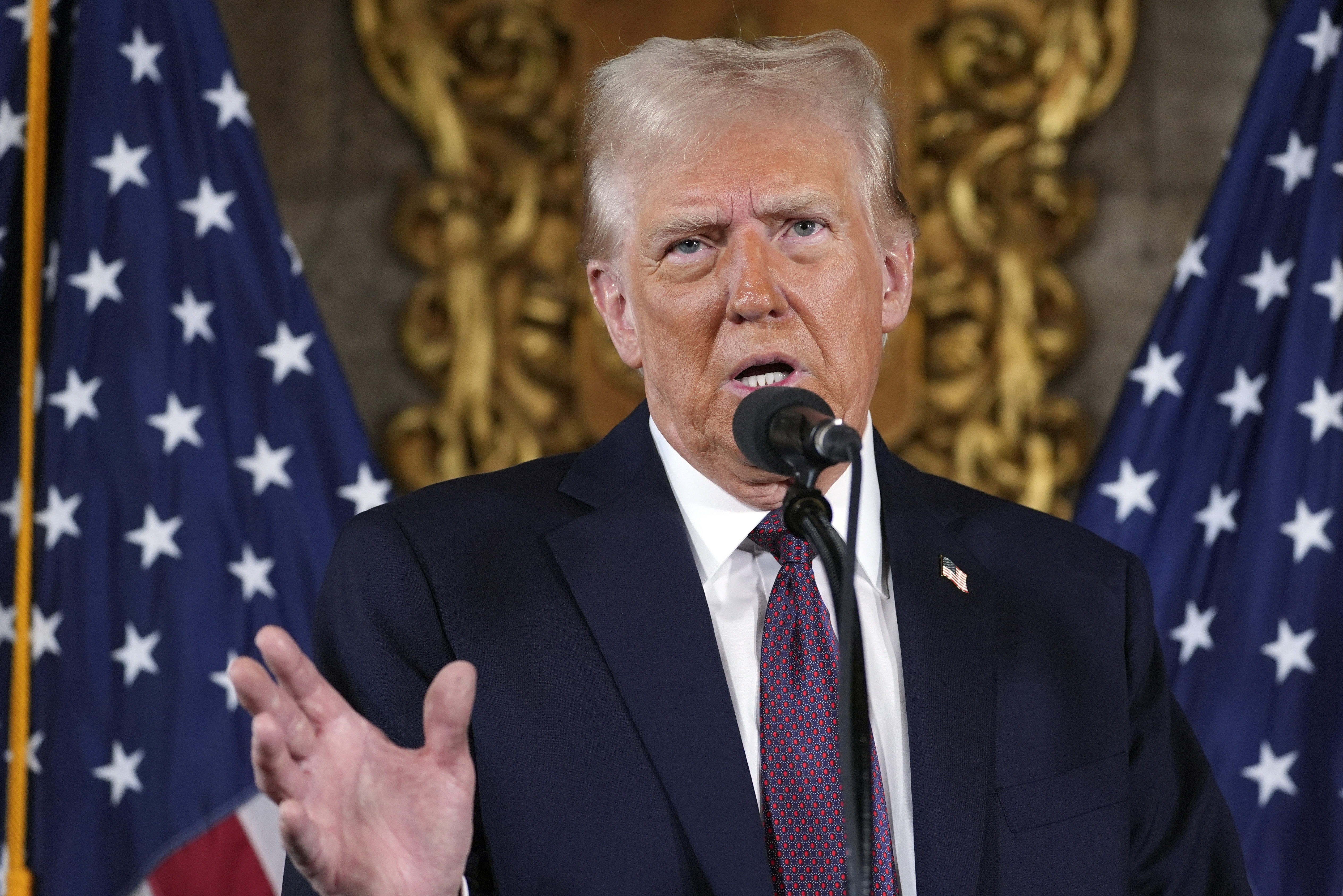 President-elect Donald Trump speaks during a news conference at Mar-a-Lago, Tuesday, Jan. 7, 2025, in Palm Beach, Fla. (AP Photo/Evan Vucci)