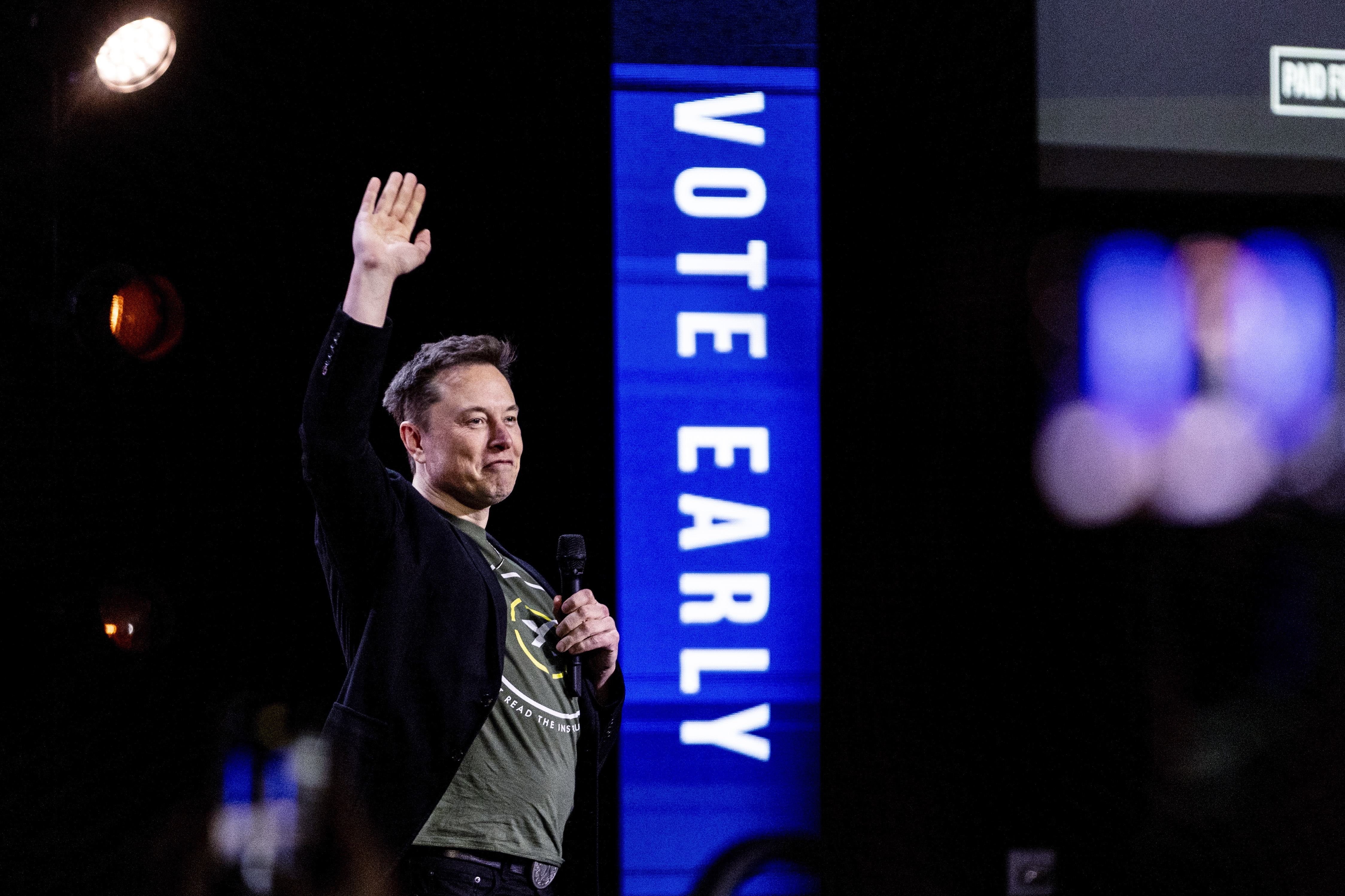 FILE - Tesla and SpaceX CEO Elon Musk gestures as he speaks at Life Center Church in Harrisburg, Pa., on Oct. 19, 2024. (Sean Simmers/The Patriot-News via AP, File)