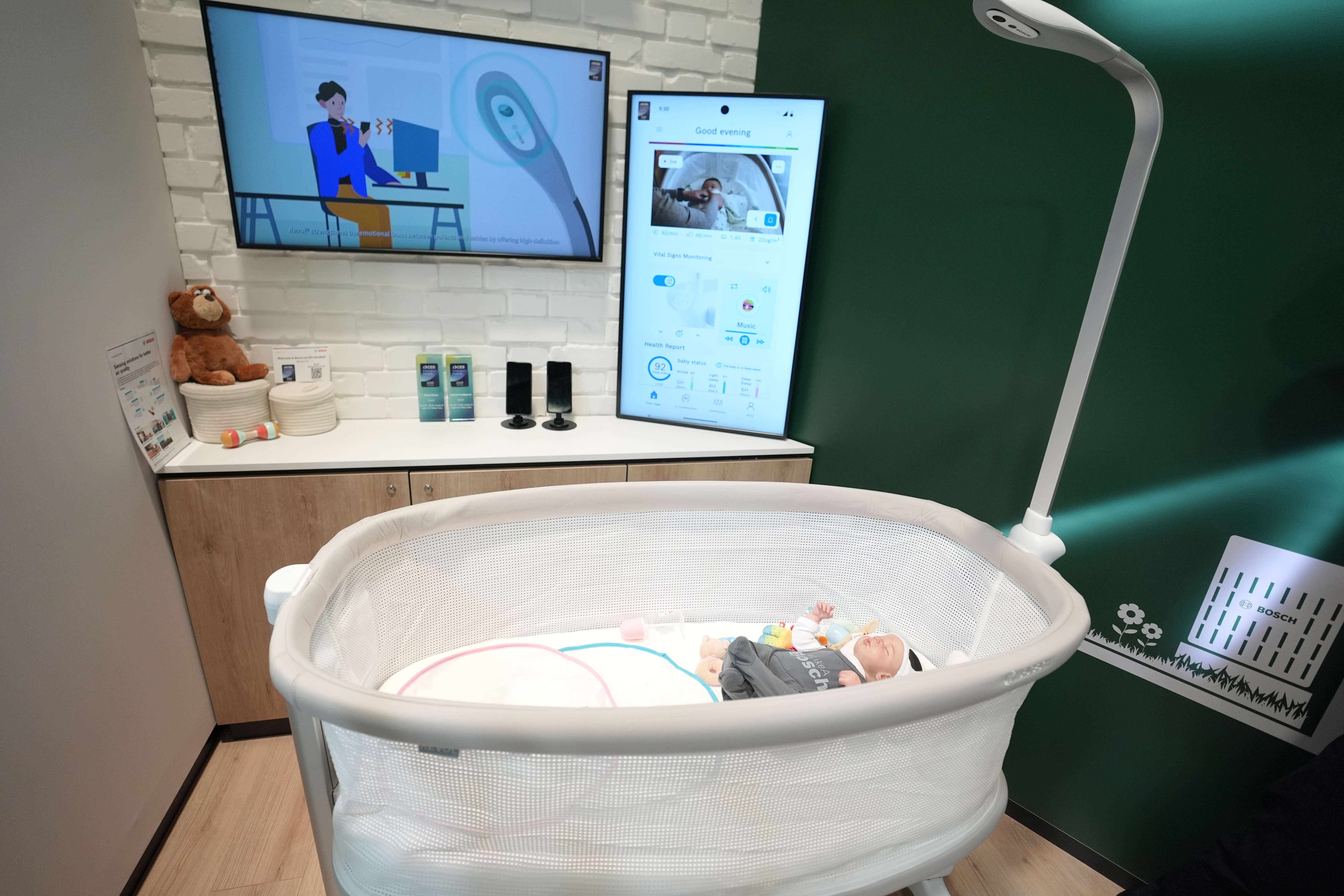 The Bosch Revol Smart Crib is displayed at a Bosch booth during the CES tech show Wednesday, Jan. 8, 2025, in Las Vegas. (AP Photo/Abbie Parr)