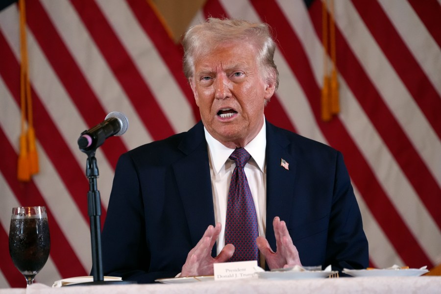 President-elect Donald Trump speaks during a meeting with Republican governors at Mar-a-Lago, Thursday, Jan. 9, 2025, in Palm Beach, Fla. (AP Photo/Evan Vucci)