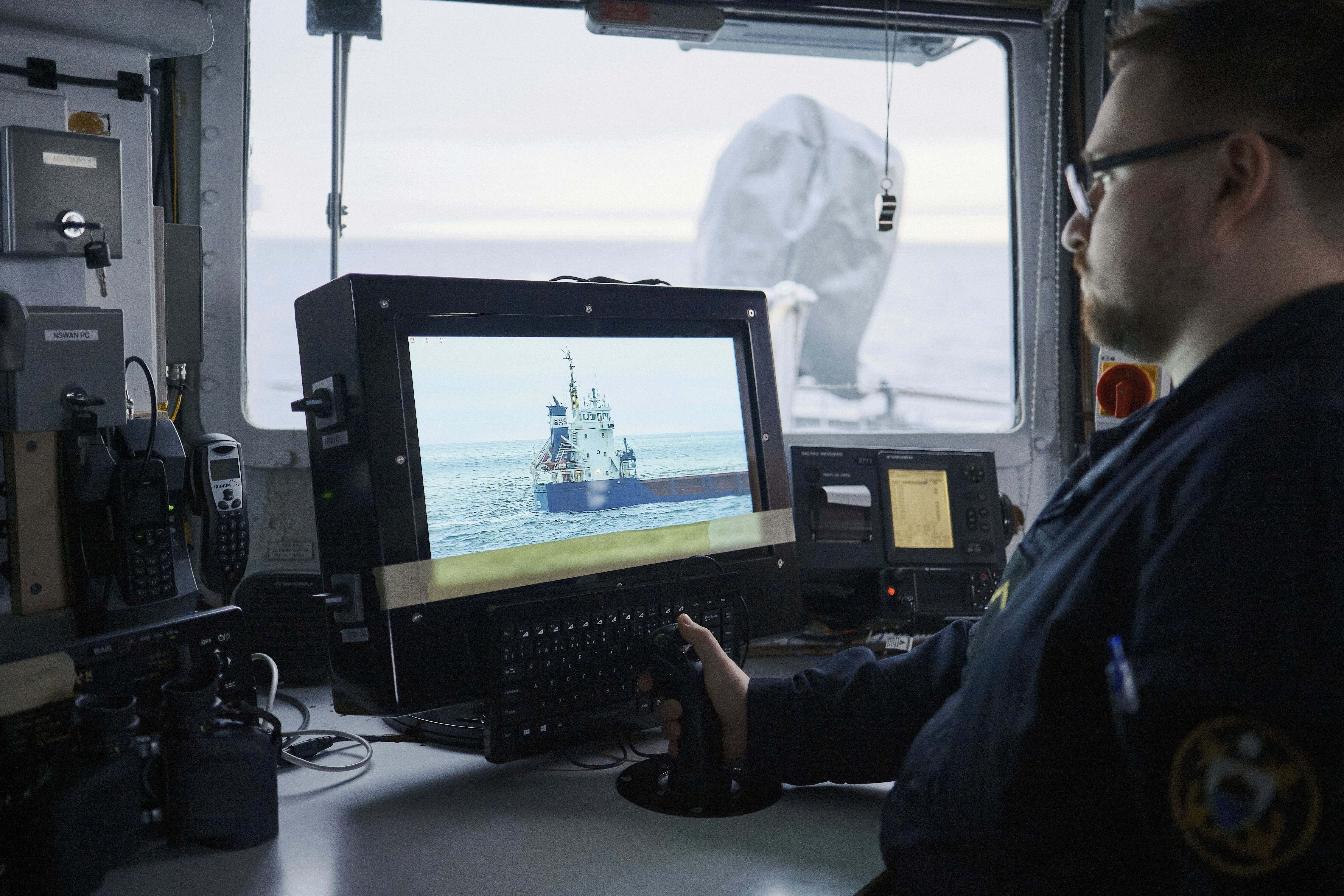 An Estonian naval ship sails in the Baltic Sea on Thursday, Jan. 9, 2025, as part of stepped-up NATO patrols in the region following suspected sabotage of undersea cables. (AP Photo/Hendrik Osula)