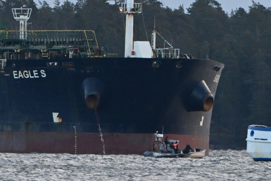 FILE - The Cook Islands-registered oil tanker Eagle S is anchored near the Kilpilahti port in Porvoo on the Gulf of Finland, Dec. 30, 2024. (Jussi Nukari/Lehtikuva via AP, File)