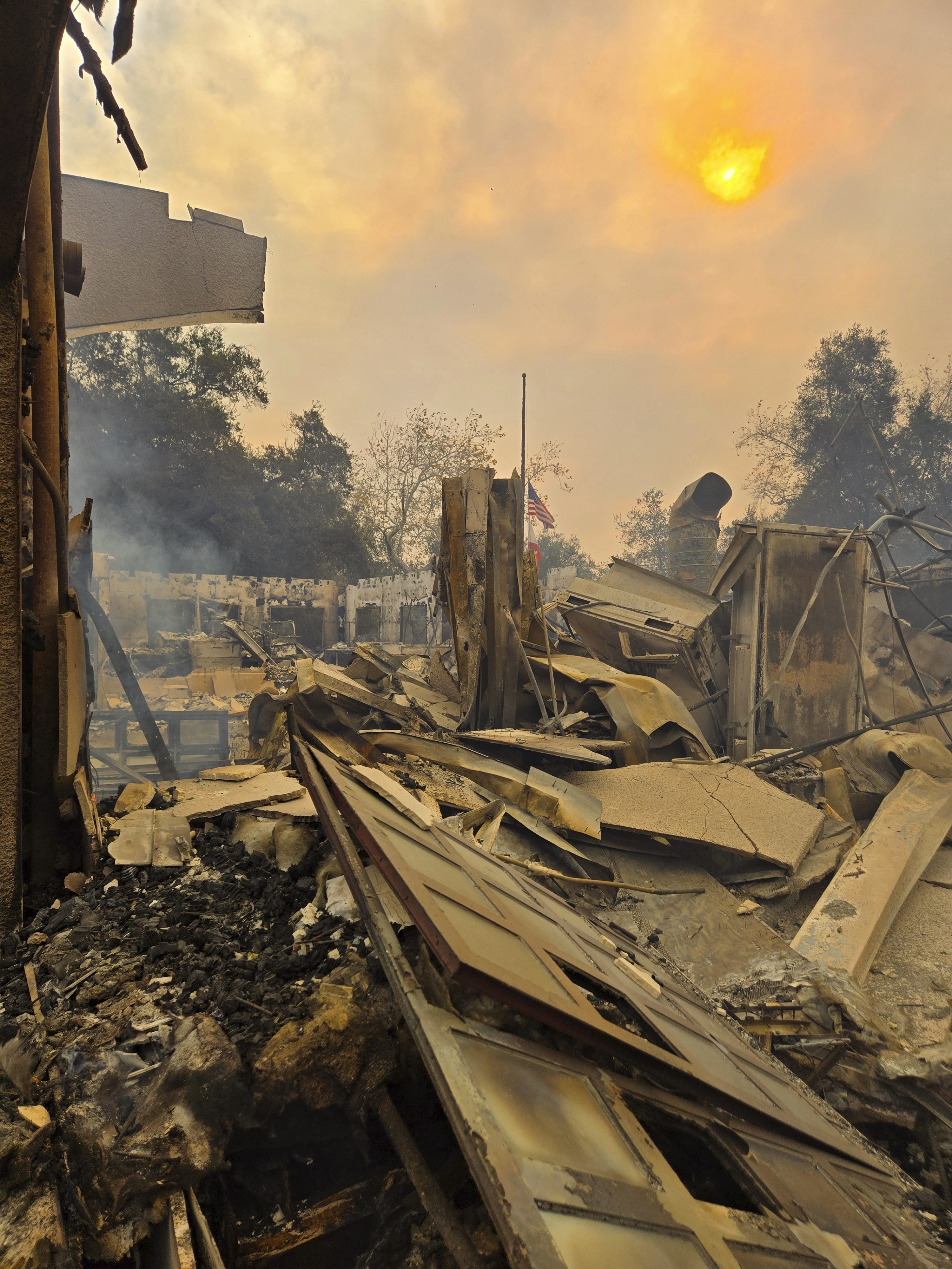 This photo provided by Los Angeles County Department of Parks and Recreation shows wildfire damage at the Eaton Canyon Nature Center on Wednesday, Jan. 8, 2025 Pasadena, Calif. (Los Angeles County Department of Parks and Recreation via AP)