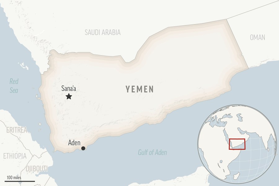 This is a locator map for Yemen with its capital, Sanaa. (AP Photo)