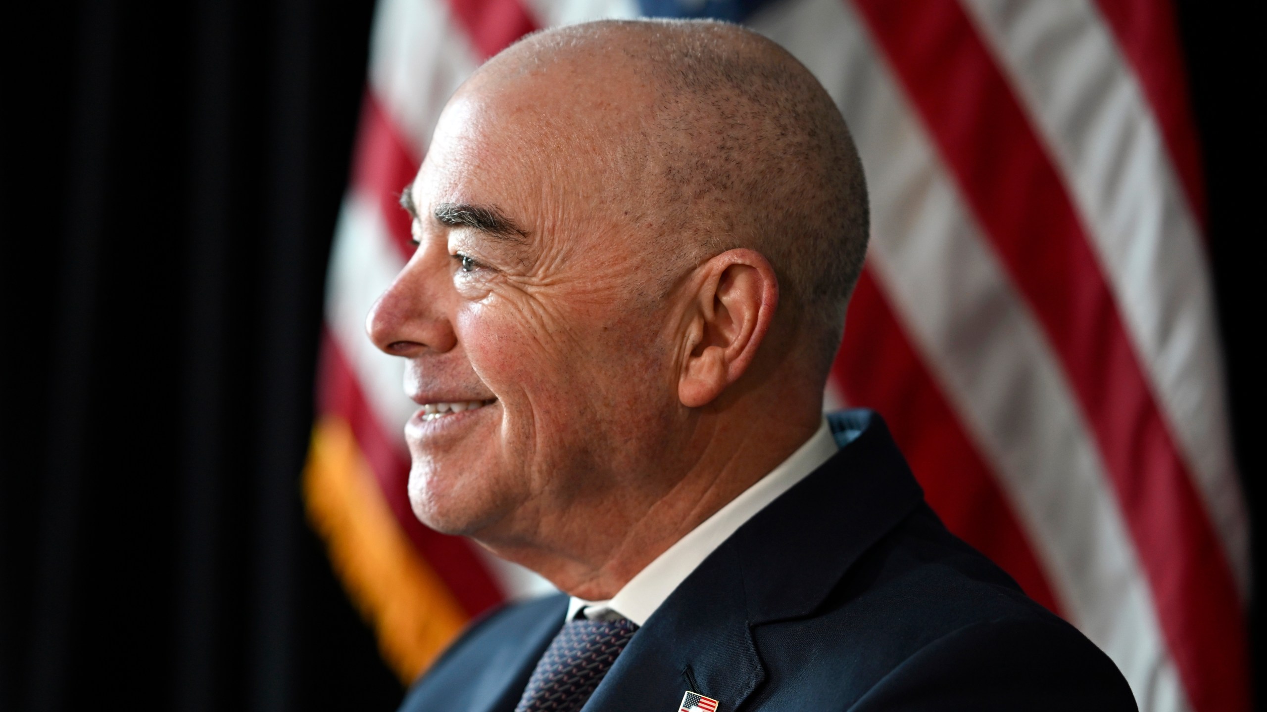 Outgoing Homeland Security Secretary Alejandro Mayorkas during a press interview on Friday, Jan. 10, 2025, in Washington. (AP Photo/John McDonnell)