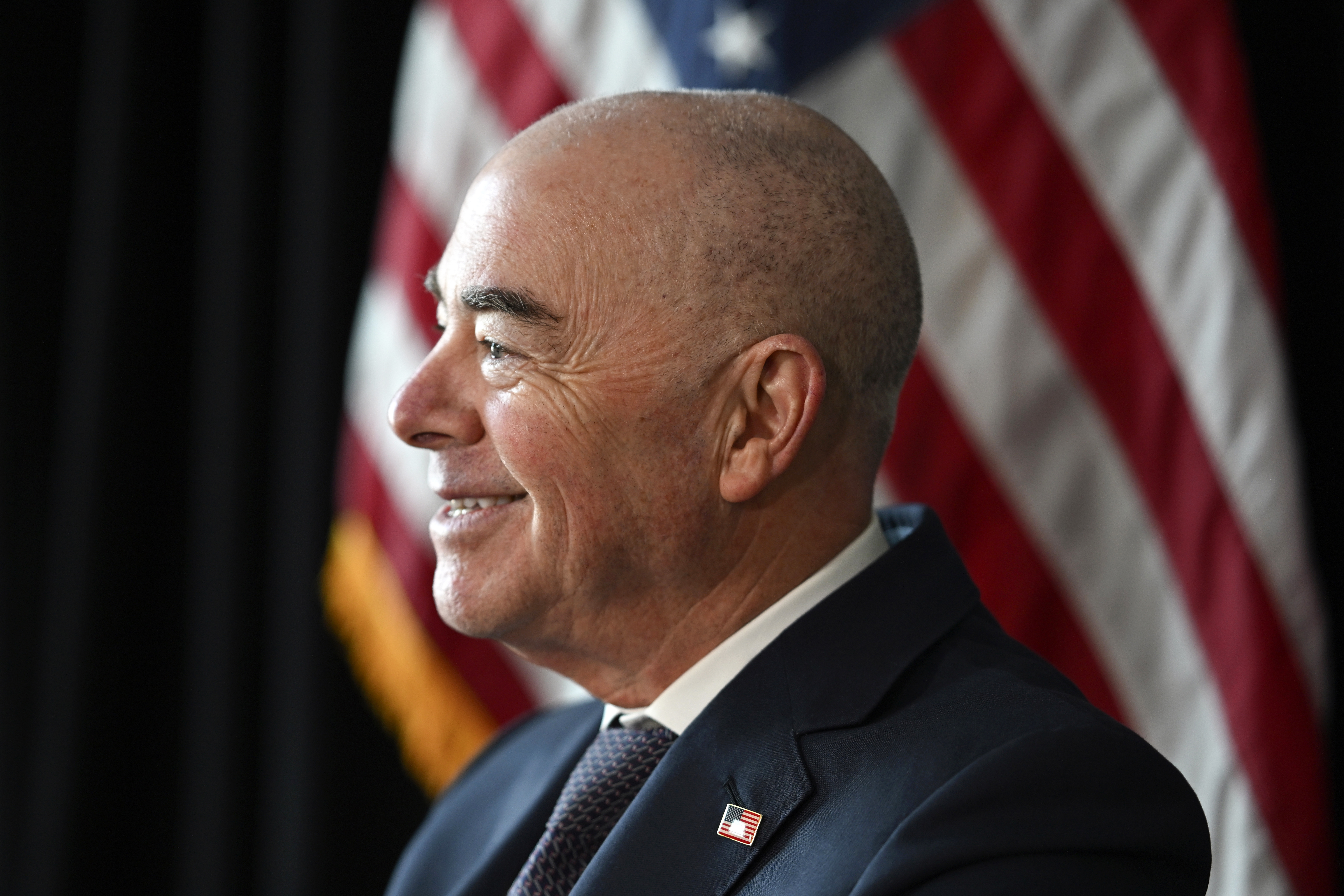 Outgoing Homeland Security Secretary Alejandro Mayorkas during a press interview on Friday, Jan. 10, 2025, in Washington. (AP Photo/John McDonnell)