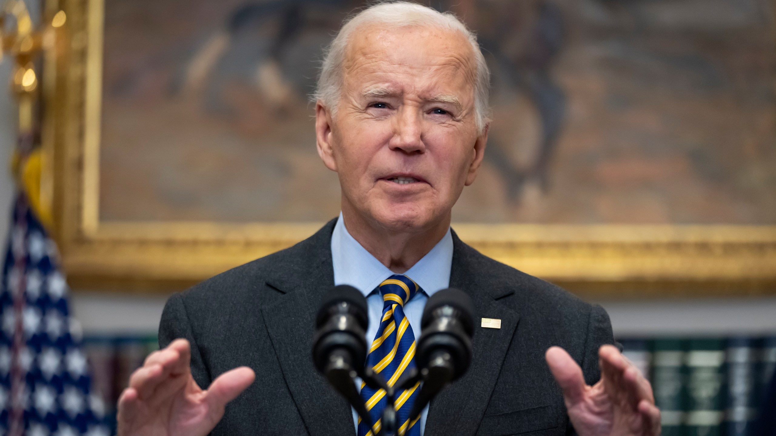 FILE - President Joe Biden speaks in the Roosevelt Room at the White House in Washington, Friday, Jan. 10, 2025. (AP Photo/Ben Curtis, File)