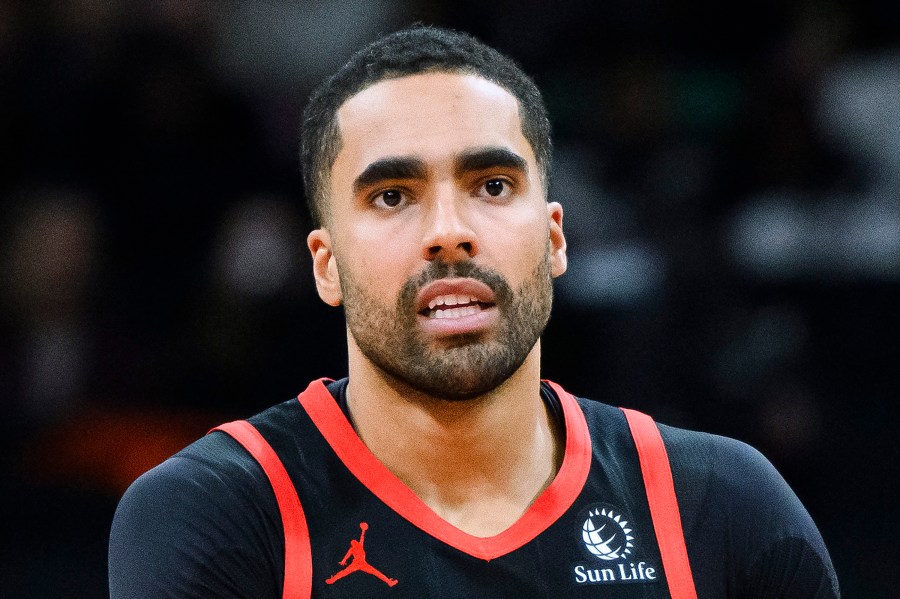 FILE - Toronto Raptors forward Jontay Porter looks on during the first half of the team's NBA basketball game against the Chicago Bulls, Jan. 18, 2024, in Toronto. (Christopher Katsarov/The Canadian Press via AP, File)