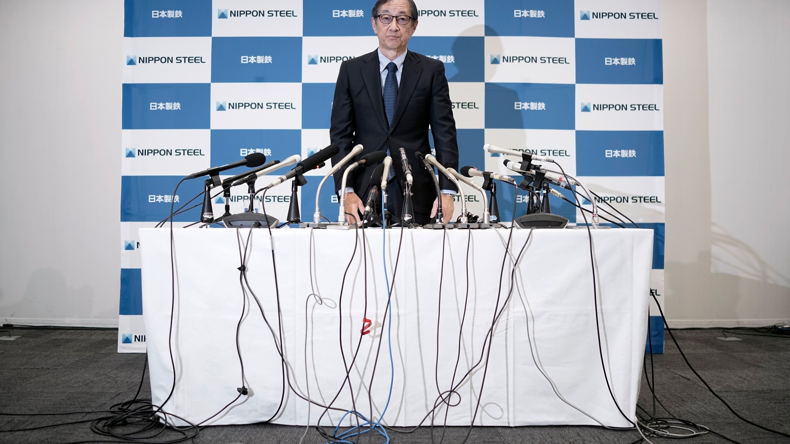 Eiji Hashimoto, chairman and CEO of Nippon Steel Corporation, attends a press conference at their company headquarters Tuesday, Jan. 7, 2025, in Tokyo. (AP Photo/Eugene Hoshiko)