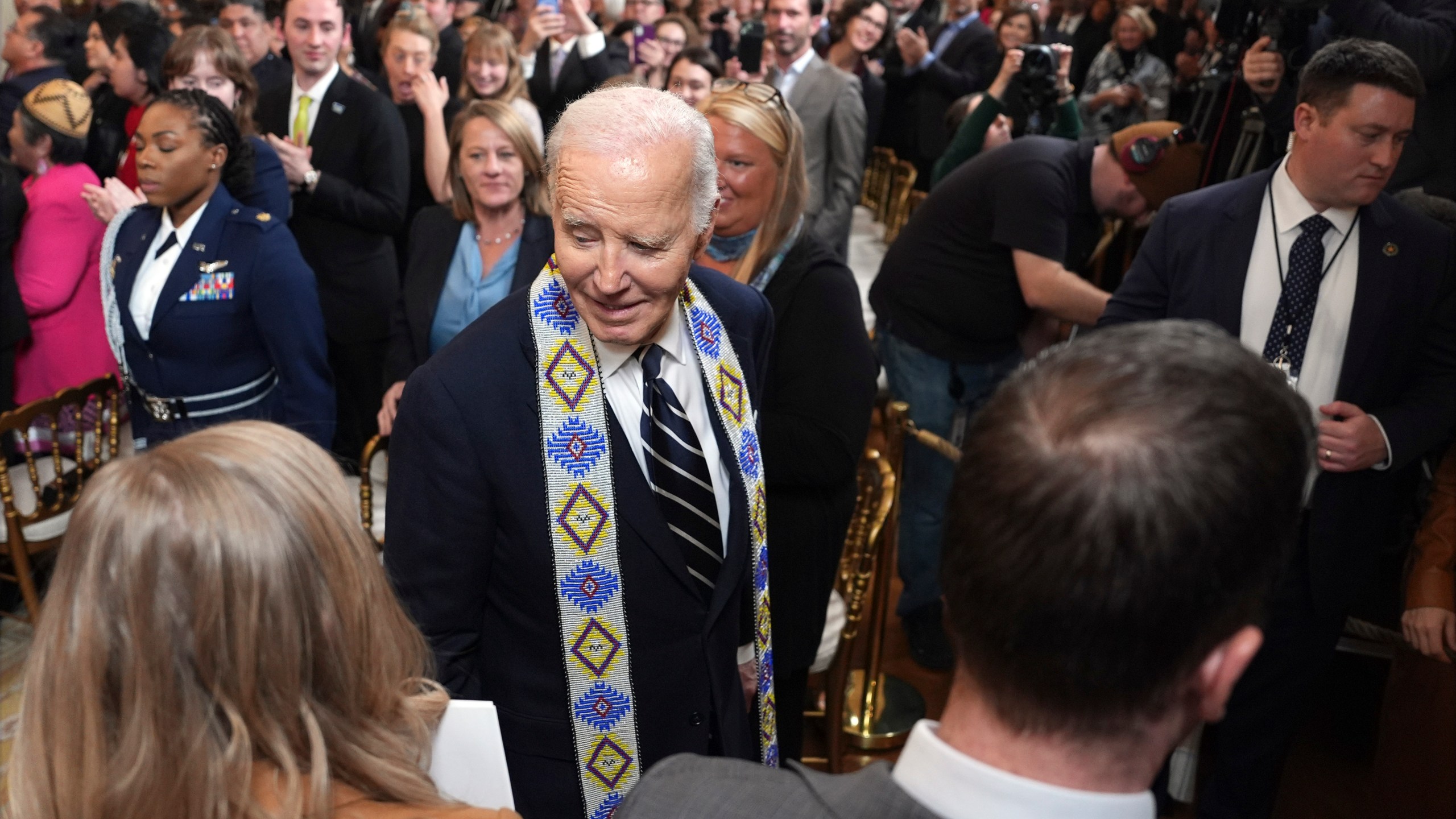 President Joe Biden departs after signing a proclamation to establish the Chuckwalla National Monument and the Sáttítla Highlands National Monument during an event in the East Room of the White House, Tuesday, Jan. 14, 2025, in Washington. (AP Photo/Evan Vucci)