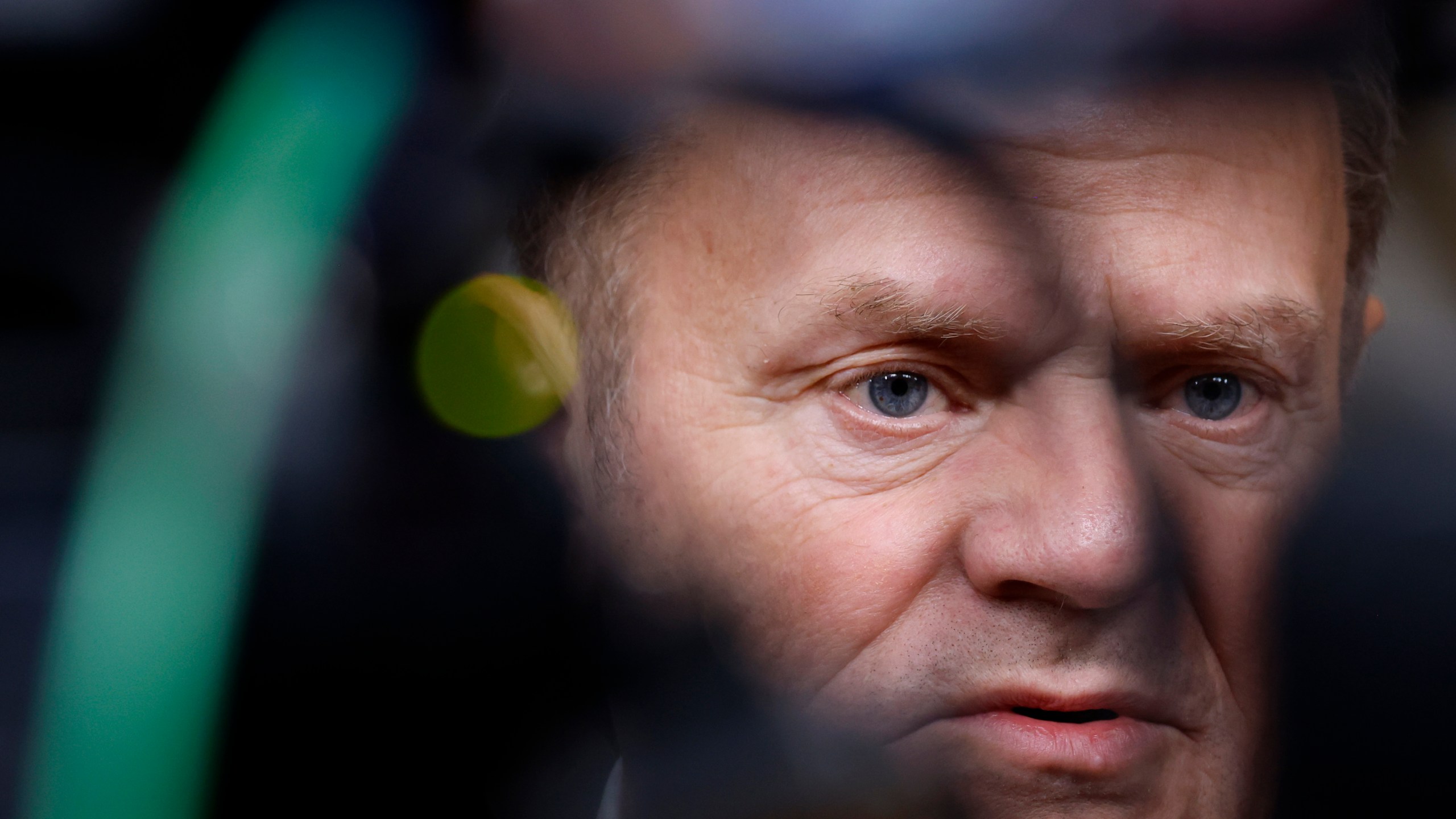 Poland's Prime Minister Donald Tusk speaks with the media prior to a group photo at an EU summit in Brussels, Thursday, Dec. 19, 2024. (AP Photo/Omar Havana)