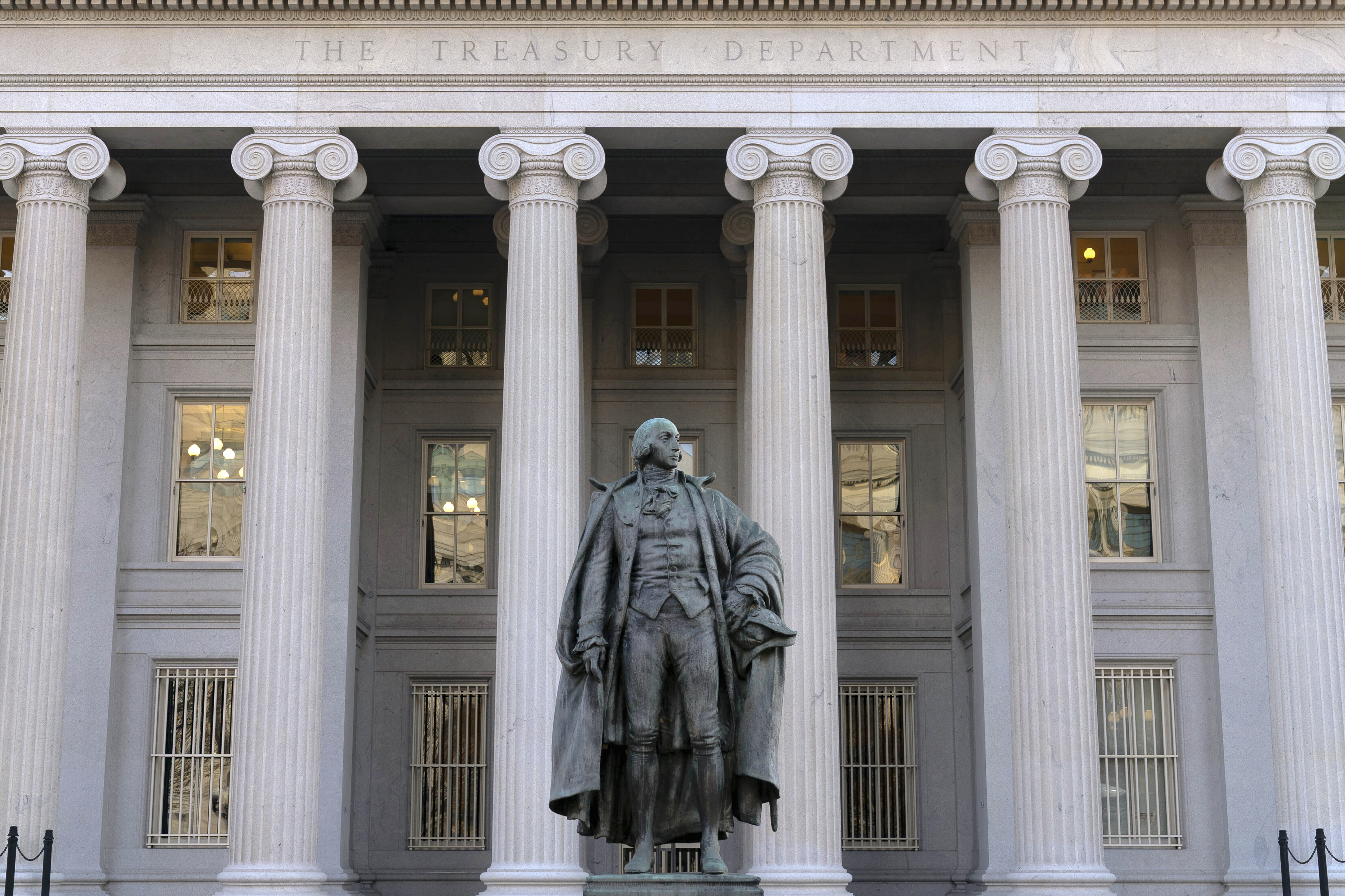 FILE - The U.S. Department of the Treasury building is seen in Washington, Nov. 18, 2024. The U.S. Treasury Department announced that it is expanding sanctions against the Russian energy sector for it’s nearly three-year old war in Ukraine. (AP Photo/Jose Luis Magana, File)