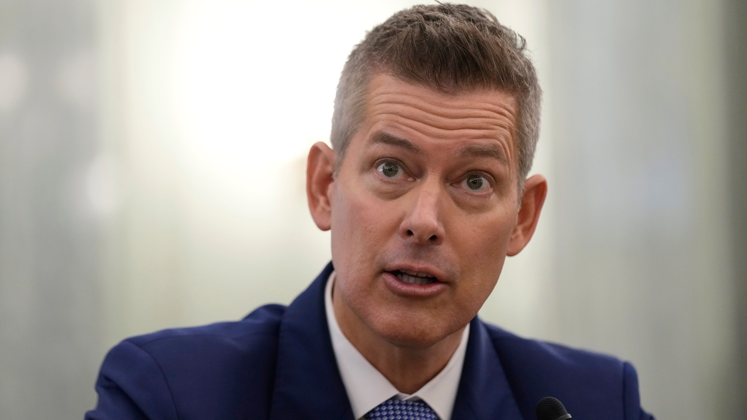 Former Wisconsin Rep. Sean Duffy, R-Wis., testifies before the Senate Commerce, Science, and Transportation Committee on Capitol Hill in Washington, Wednesday, Jan. 15, 2025, for his nomination to be Transportation Secretary. (AP Photo/Susan Walsh)