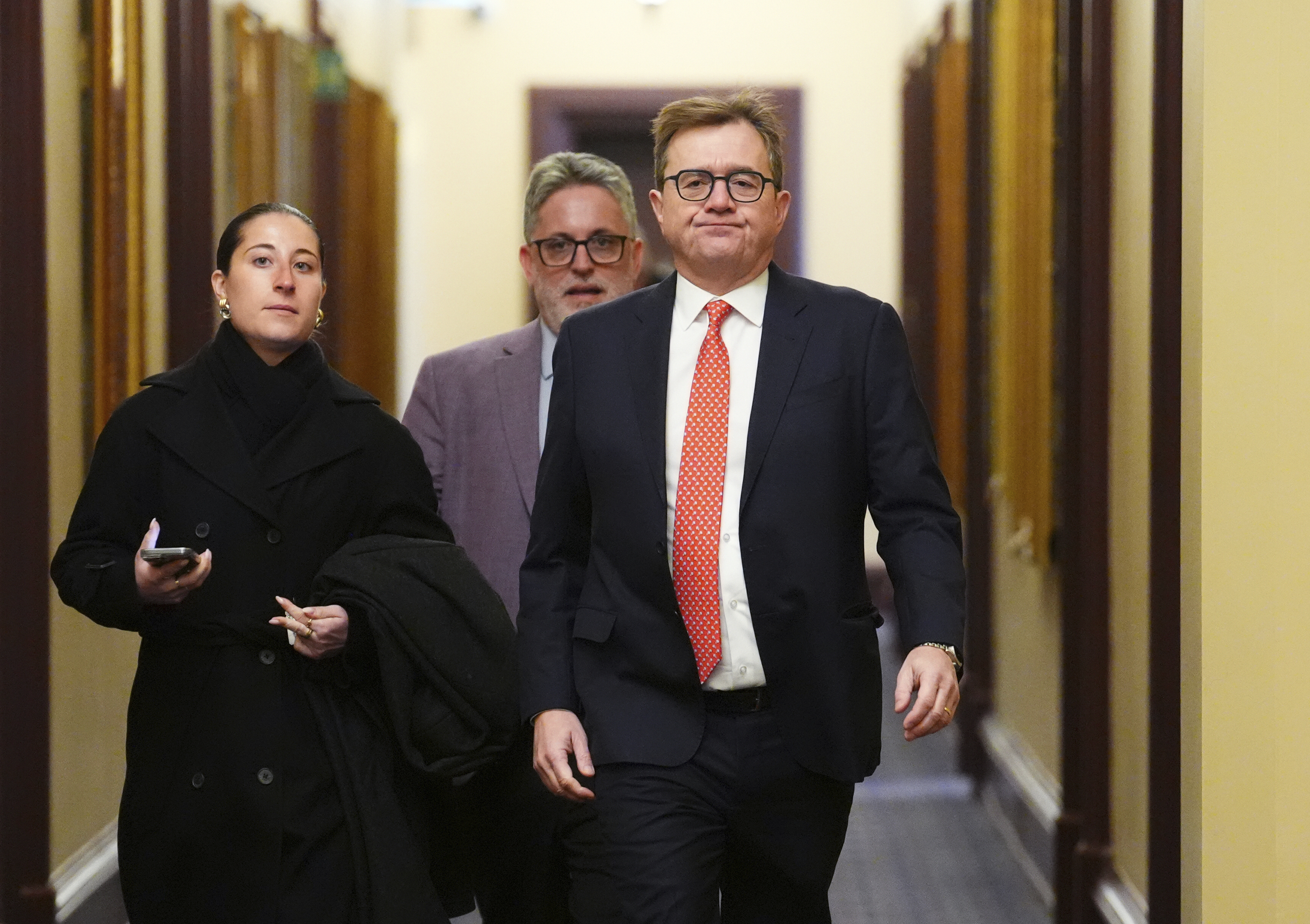 Canadian Minister of Energy and Natural Resources Jonathan Wilkinson arrives for a Liberal caucus meeting in Ottawa on Wednesday, Jan. 8, 2025. (Sean Kilpatrick/The Canadian Press via AP)