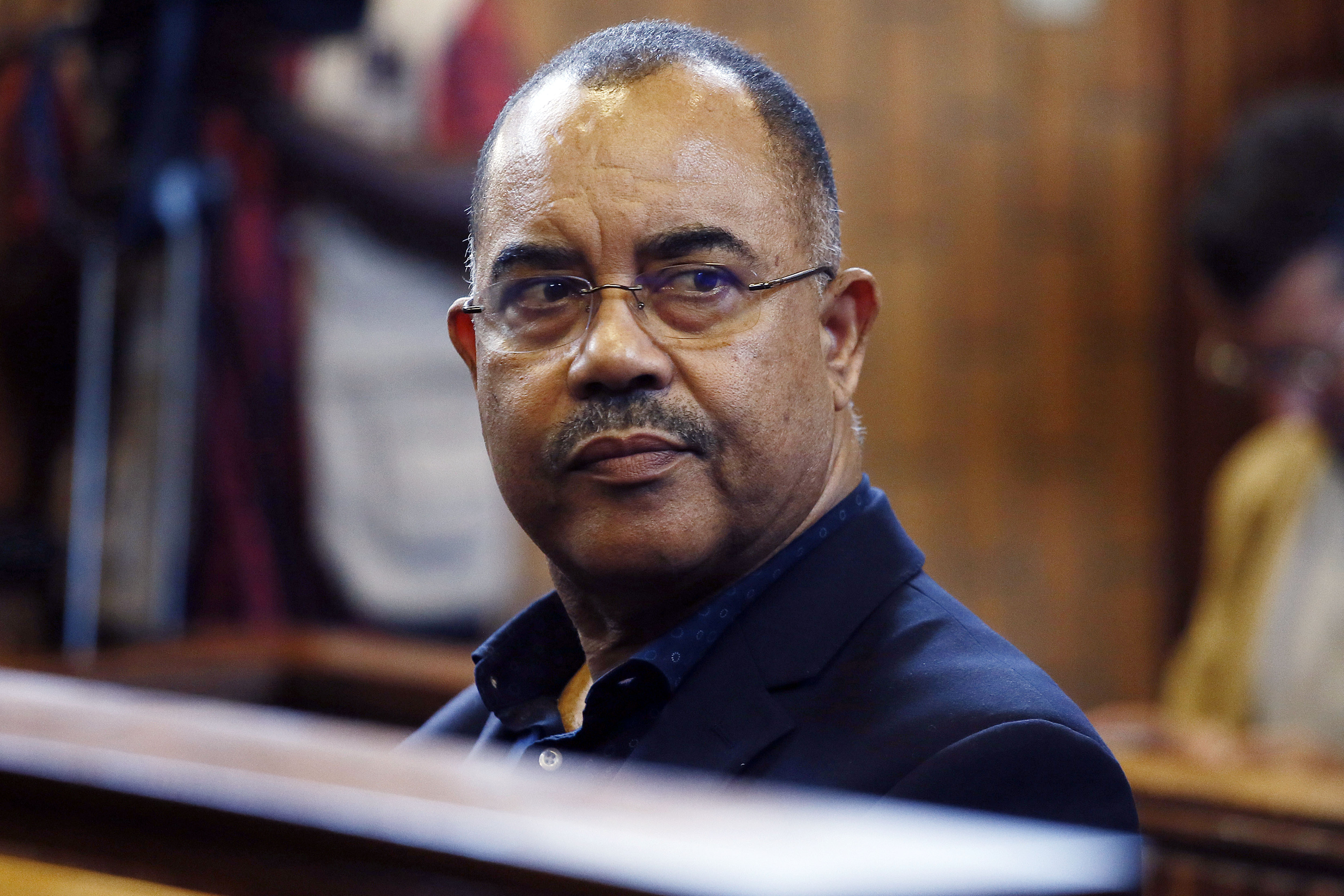 FILE - Former Mozambican finance minister, Manuel Chang, is seen in court in Kempton Park, Johannesburg, South Africa, Jan. 8, 2019. (AP Photo/Phill Magakoe, File)