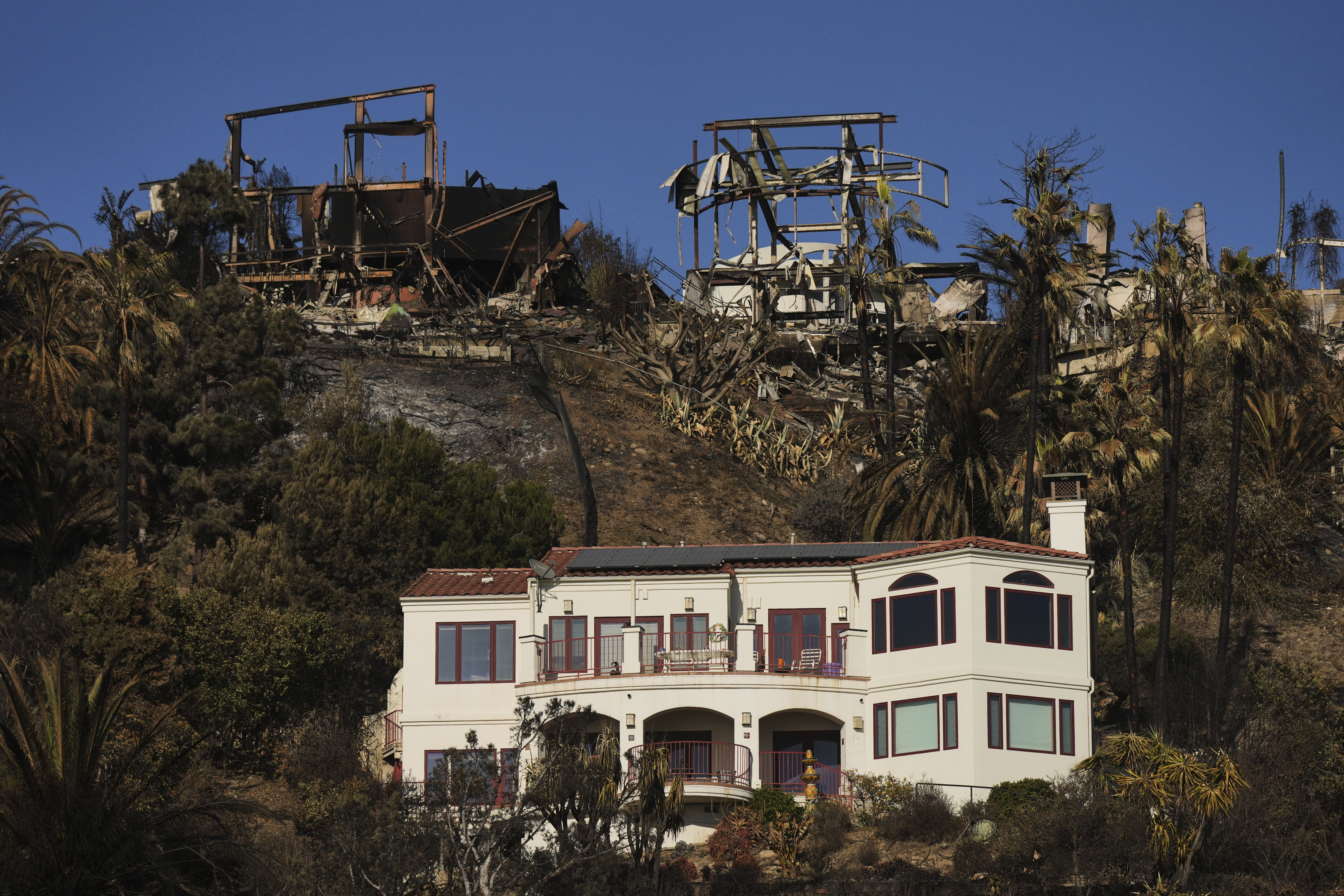 FILE - The remains of homes destroyed by the Palisades Fire are visible, Jan. 16, 2025, in Malibu, Calif. (AP Photo/Jae C. Hong, File)