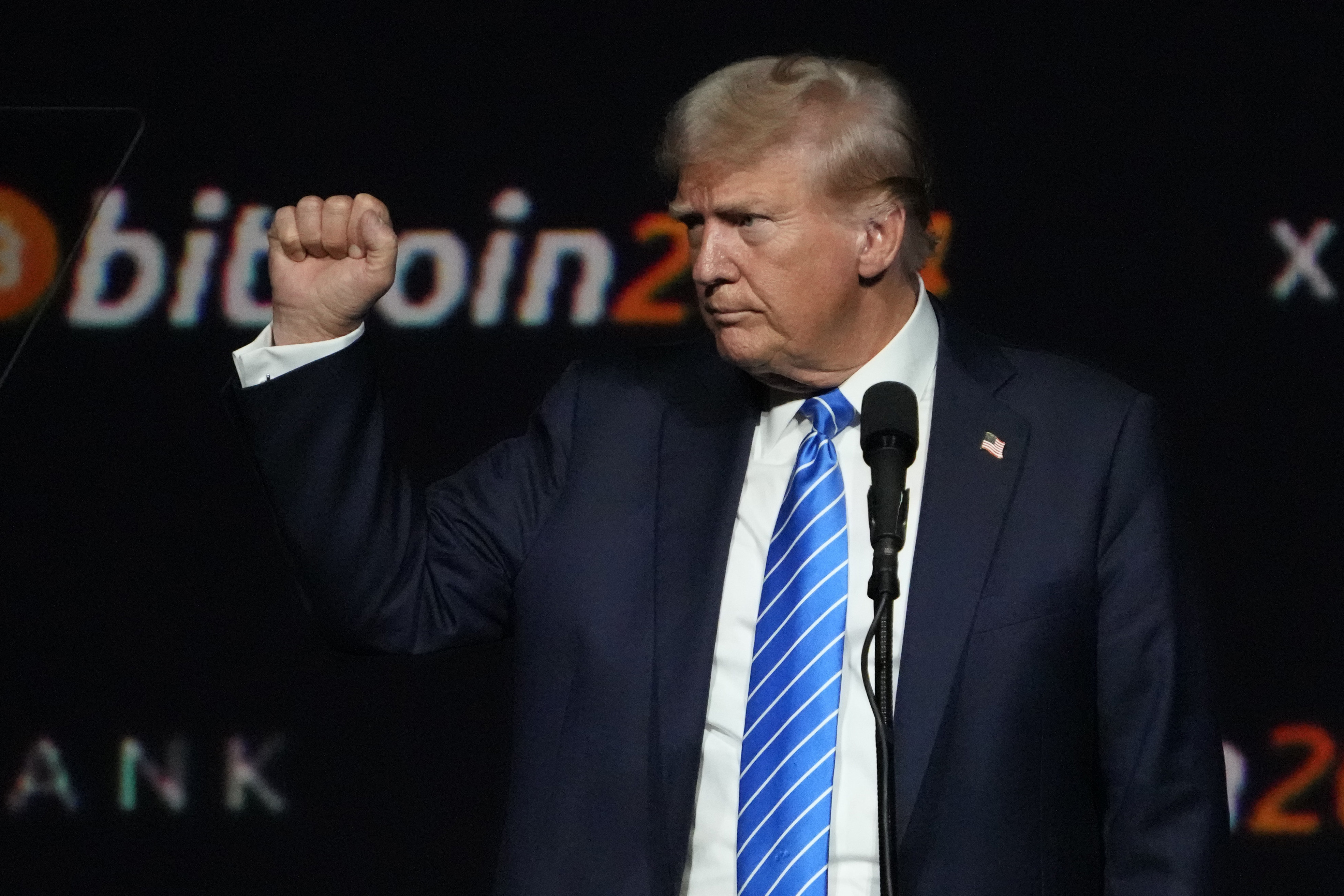 FILE - Then Republican presidential candidate former President Donald Trump speaks at the Bitcoin 2024 Conference on July 27, 2024, in Nashville, Tenn. (AP Photo/Mark Humphrey, File)