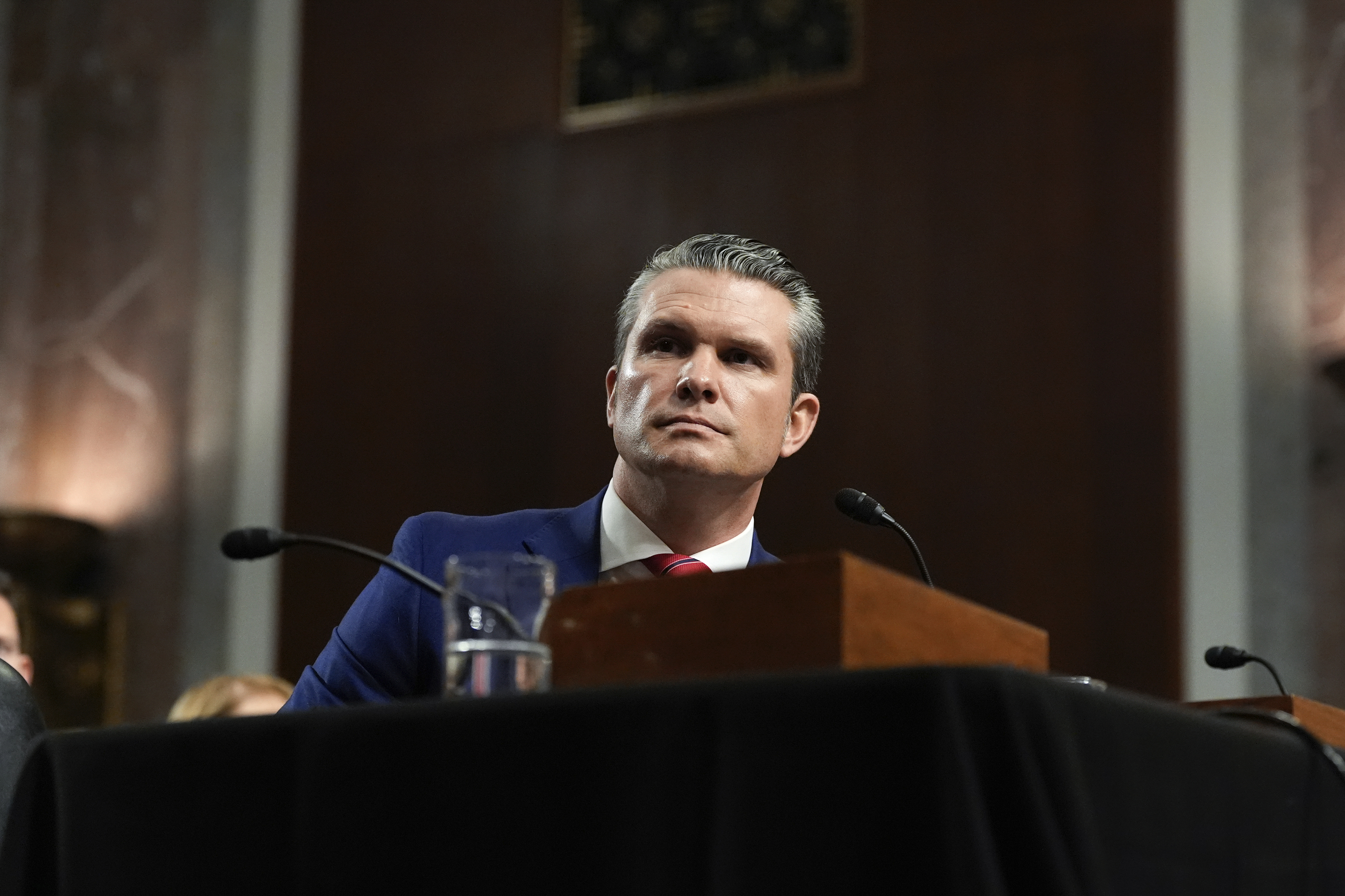 Pete Hegseth, President-elect Donald Trump's choice to be Defense secretary, appears before the Senate Armed Services Committee for his confirmation hearing, at the Capitol in Washington, Tuesday, Jan. 14, 2025. (AP Photo/Alex Brandon)