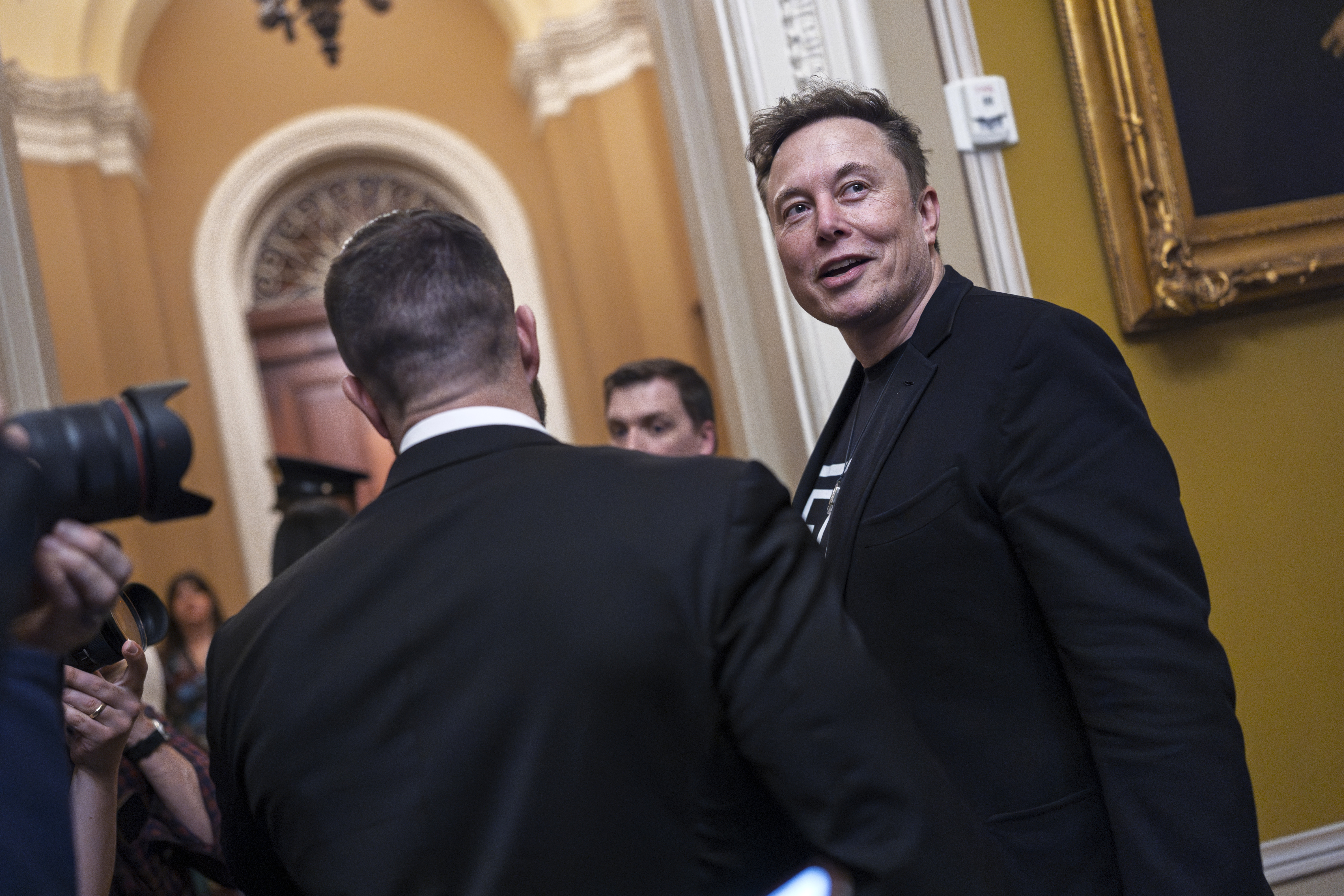 Elon Musk departs the Capitol following a meeting with Senate Republicans, in Washington, Wednesday, March 5, 2025. (AP Photo/J. Scott Applewhite)